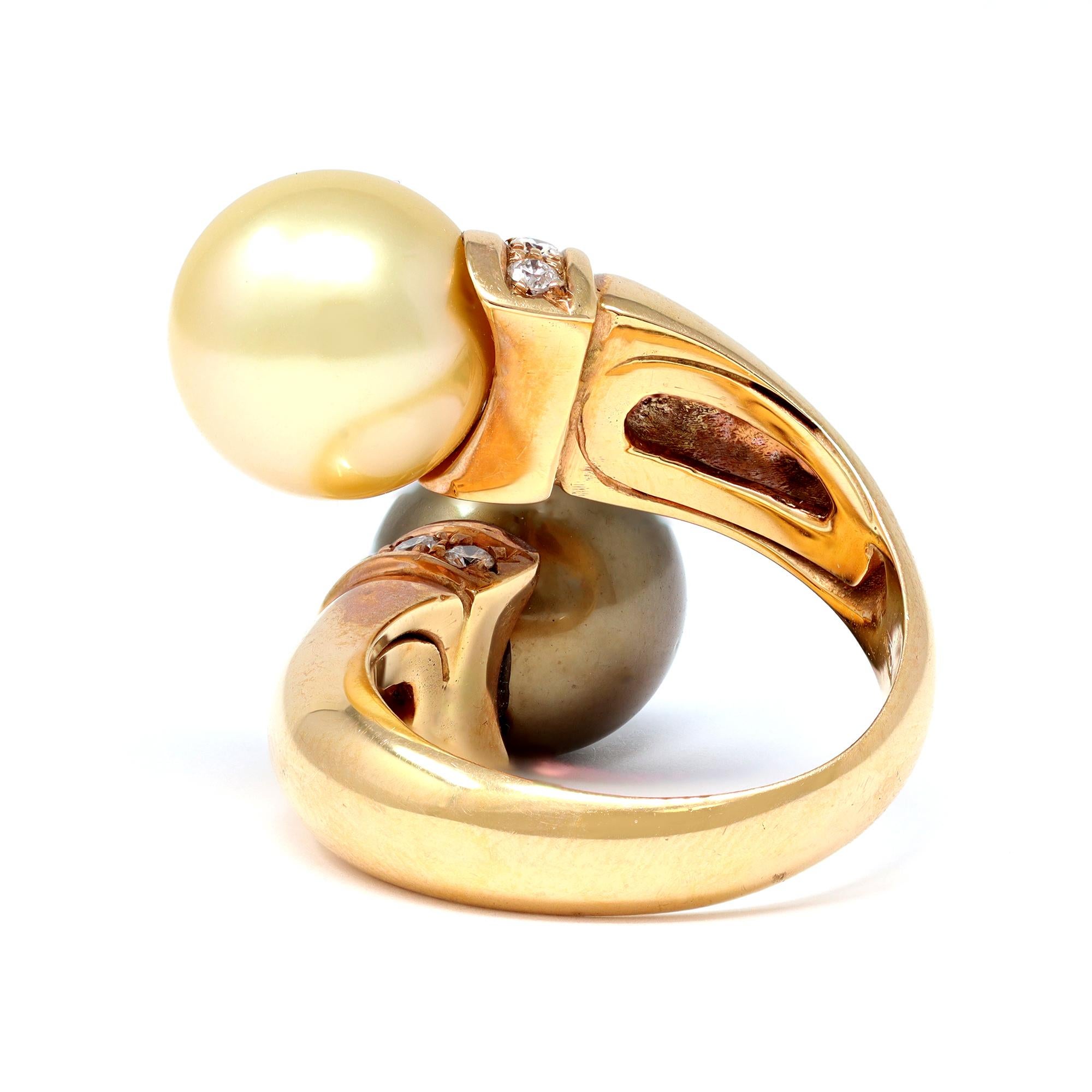 Mixed Cut South Sea Pearl and Diamond Bypass Ring in 18 Karat Rose Gold