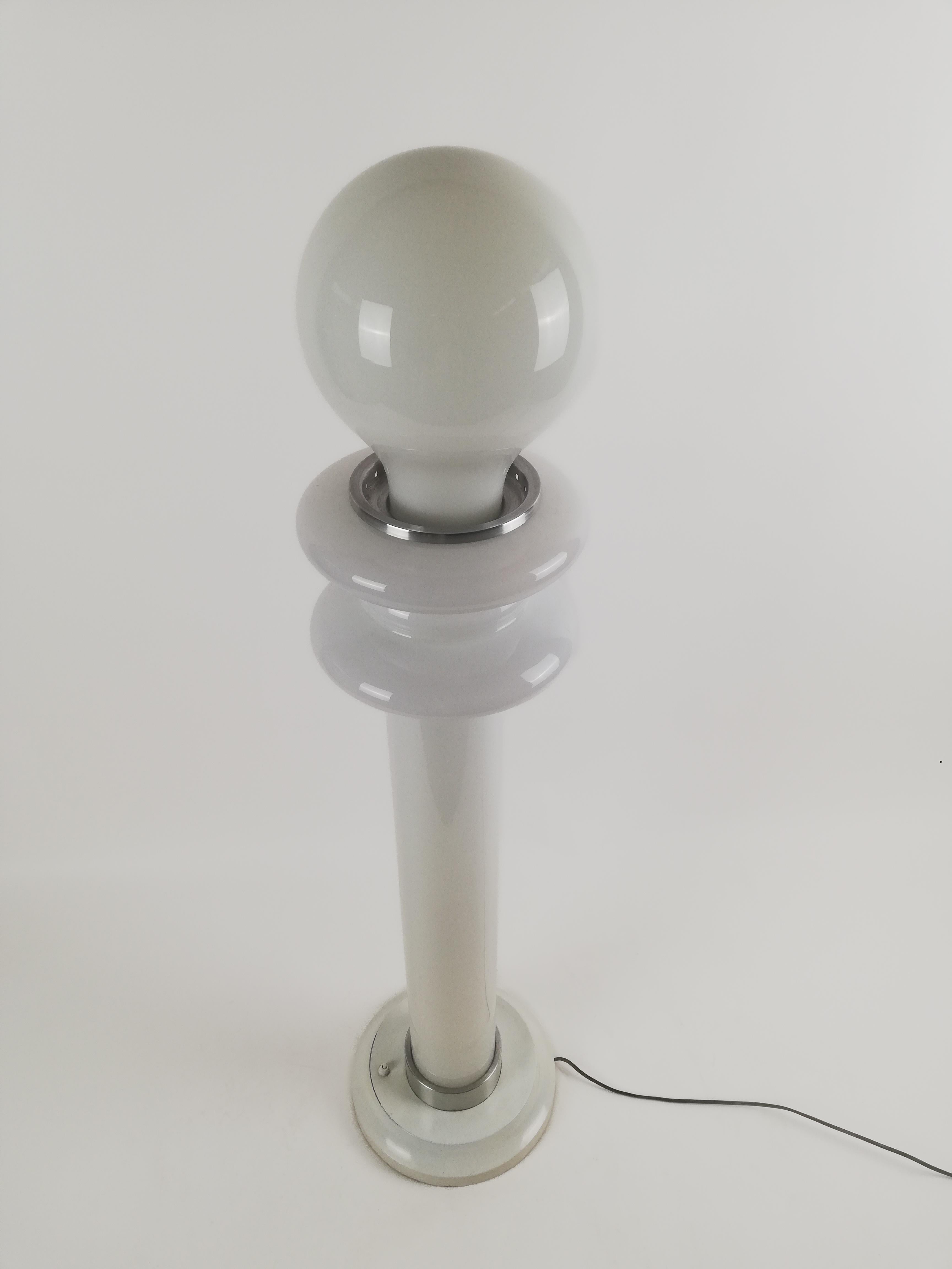 Italian Space Age White Opaline Floor Lamp in the Style of Carlo Nason, Italy, 1970s For Sale