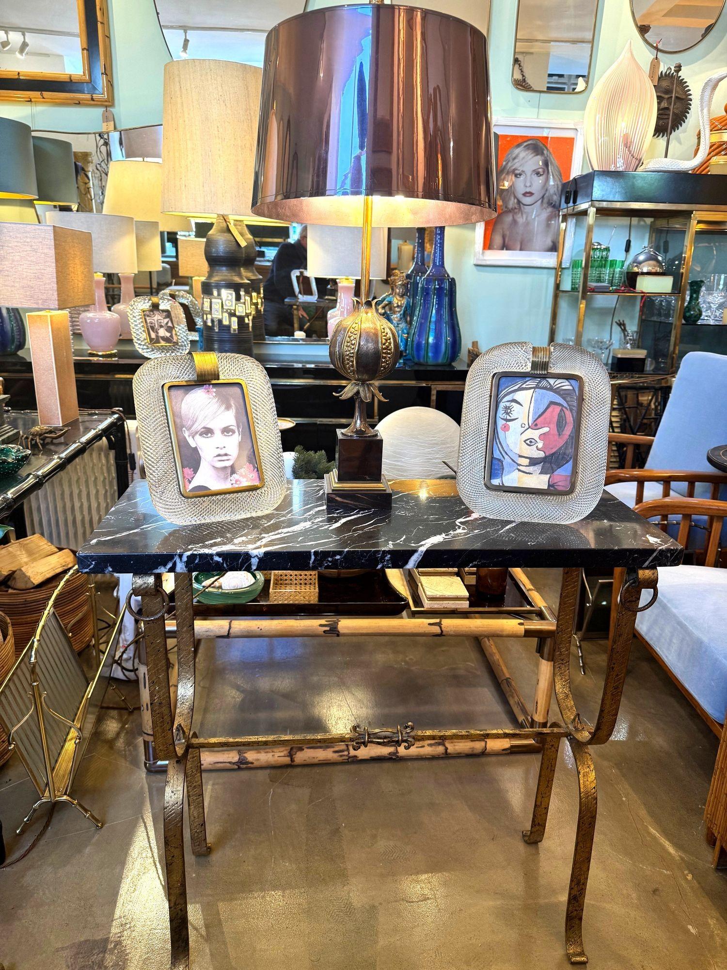 A Spanish 1950s wrought iron gilt console table with Nero Marquina marble top For Sale 6