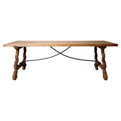 Vintage Spanish Baroque Style Oak Dining Table