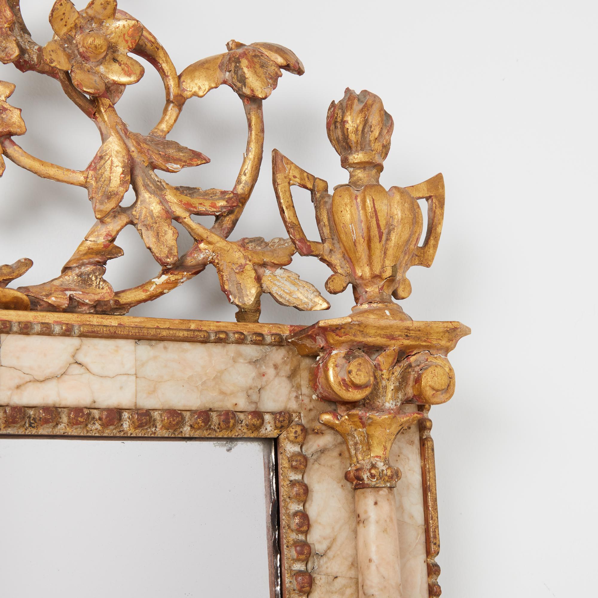 Spanish Bilbao Mirror with Gilt Wood and Marble Frame In Fair Condition In New York, NY