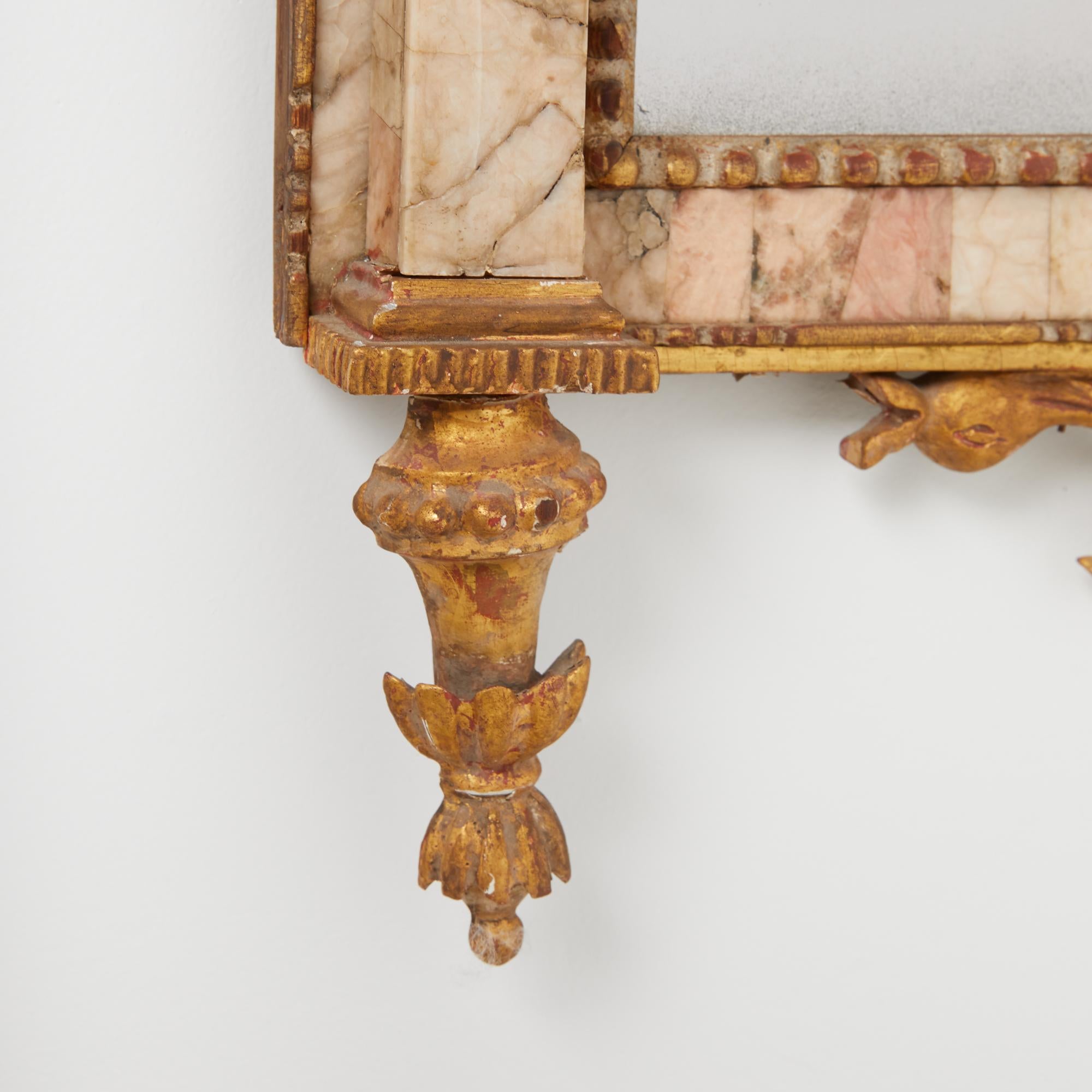 Early 19th Century Spanish Bilbao Mirror with Gilt Wood and Marble Frame