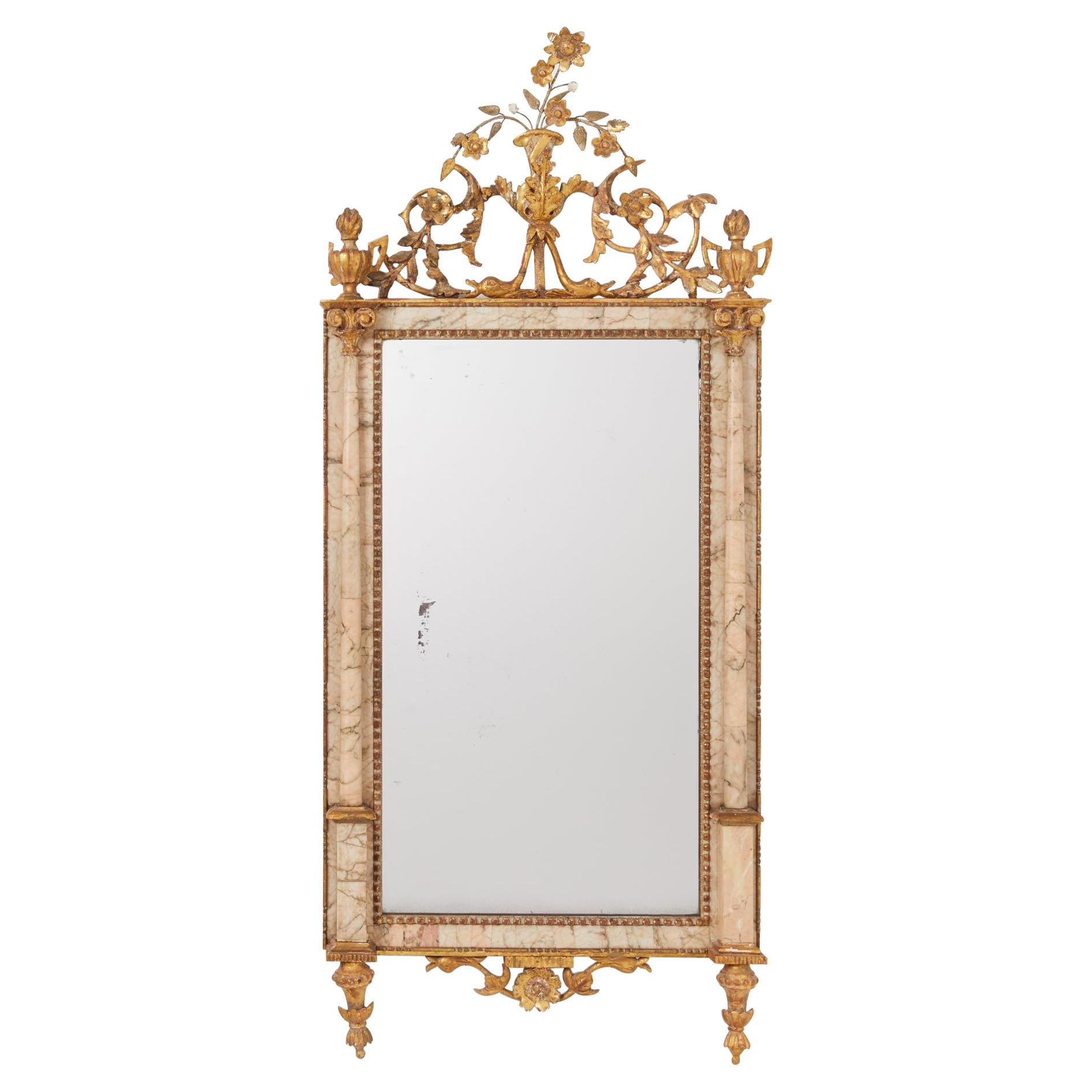 Spanish Bilbao Mirror with Gilt Wood and Marble Frame
