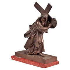 Spanish Bronze Sculpture End 19th Century "Christ Carrying the Cross"