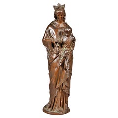 Spanish Bronze Sculpture End 19th Century "Holy Mary with the Christ Child"