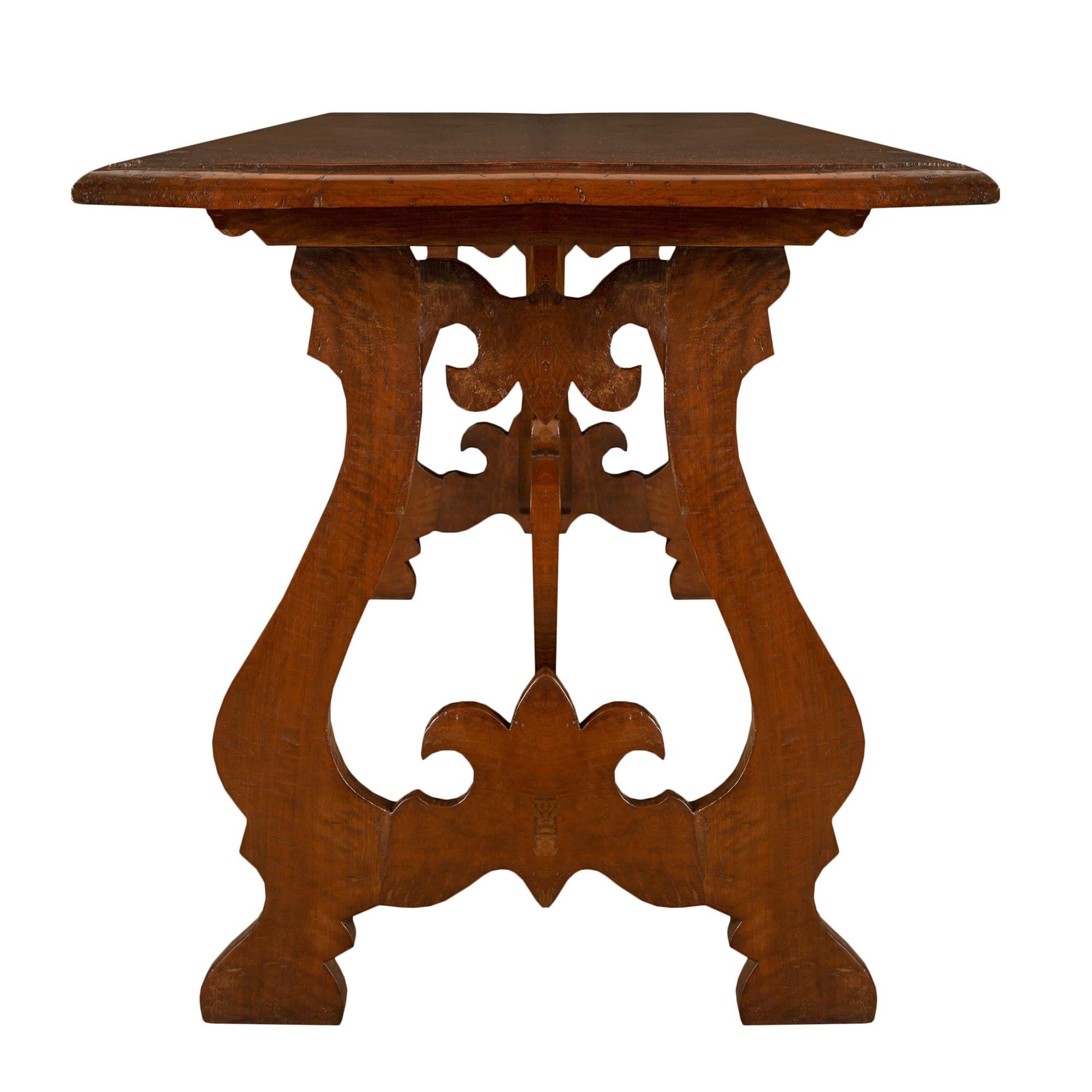 Spanish Early 18th Century Solid Walnut Trestle Table In Excellent Condition In West Palm Beach, FL