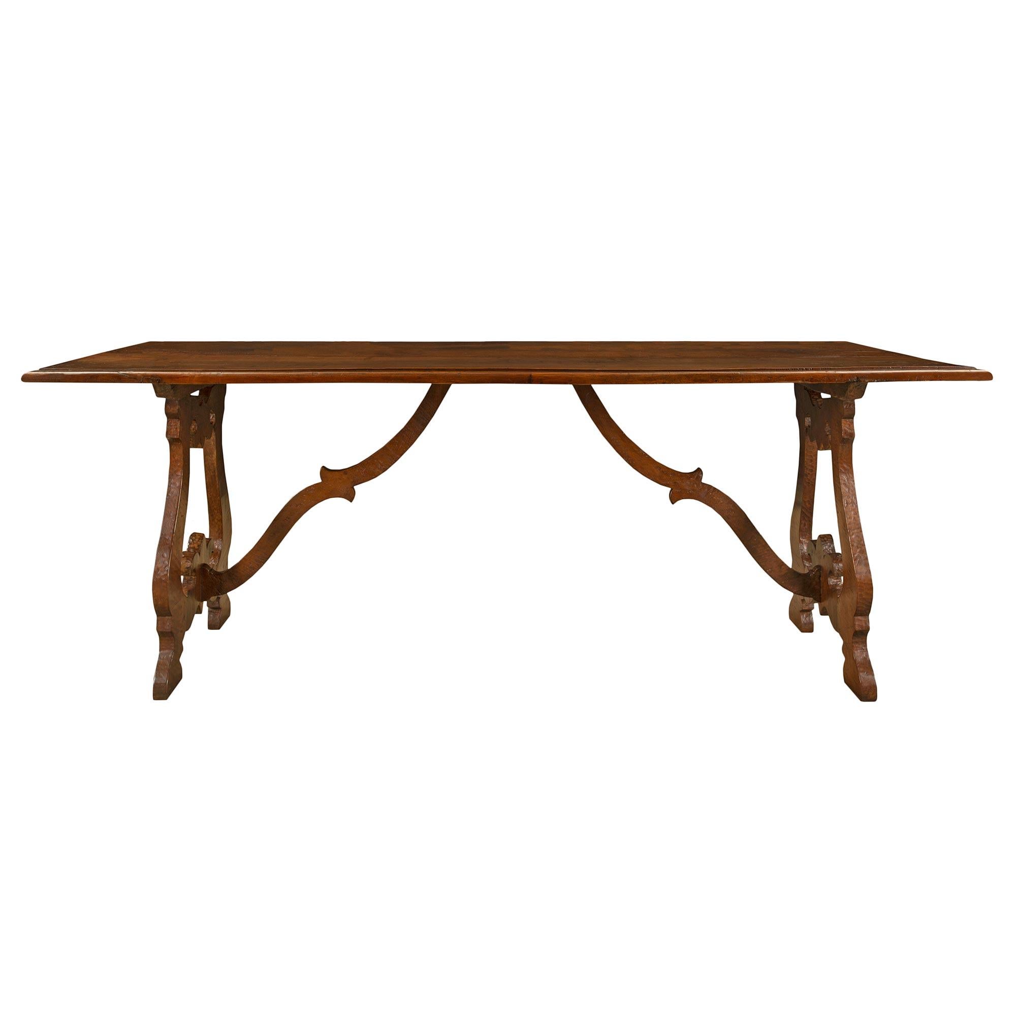 Spanish Early 18th Century Solid Walnut Trestle Table