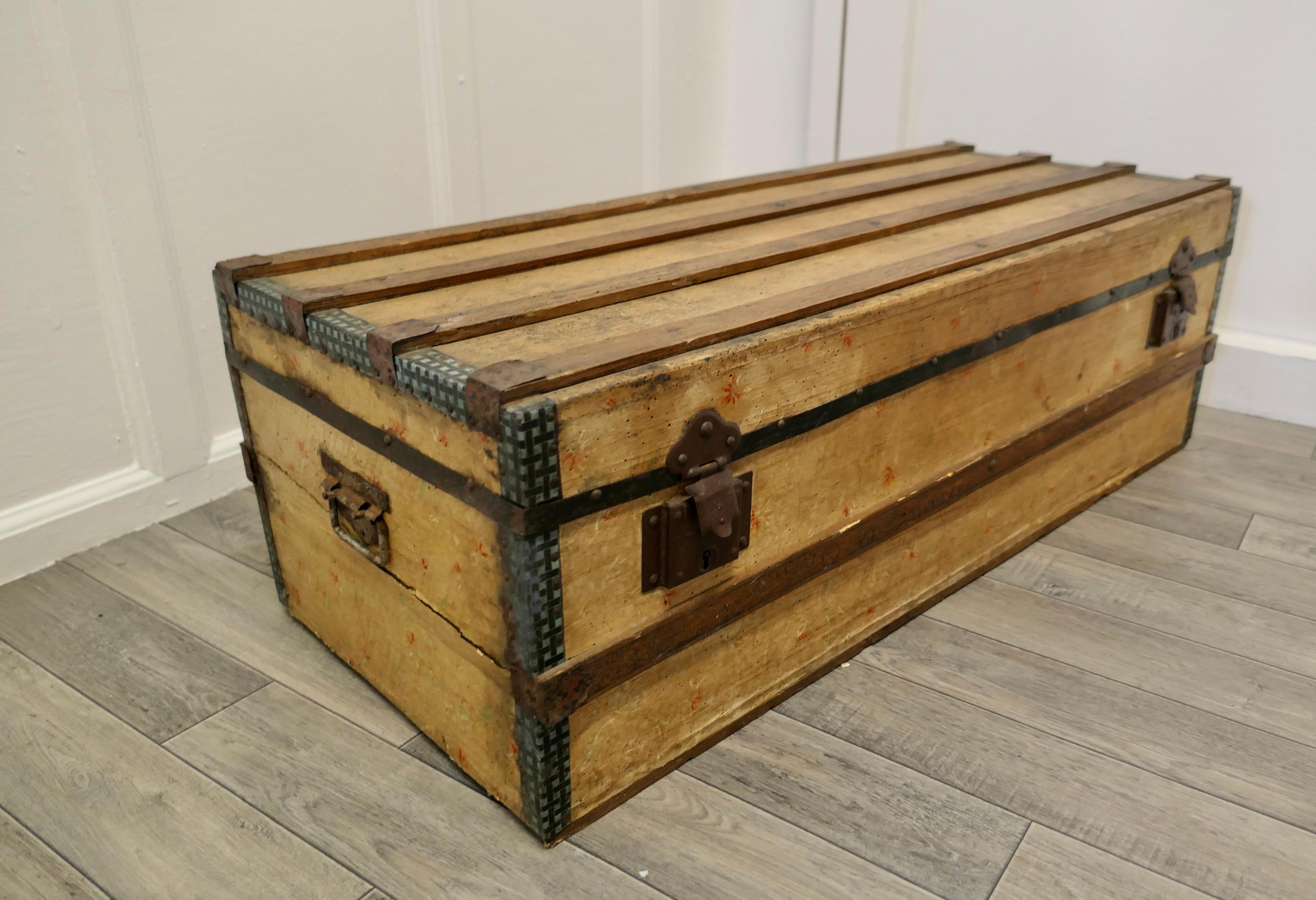 Arts and Crafts Spanish Folk Art Travel Chest or Steamer Trunk For Sale