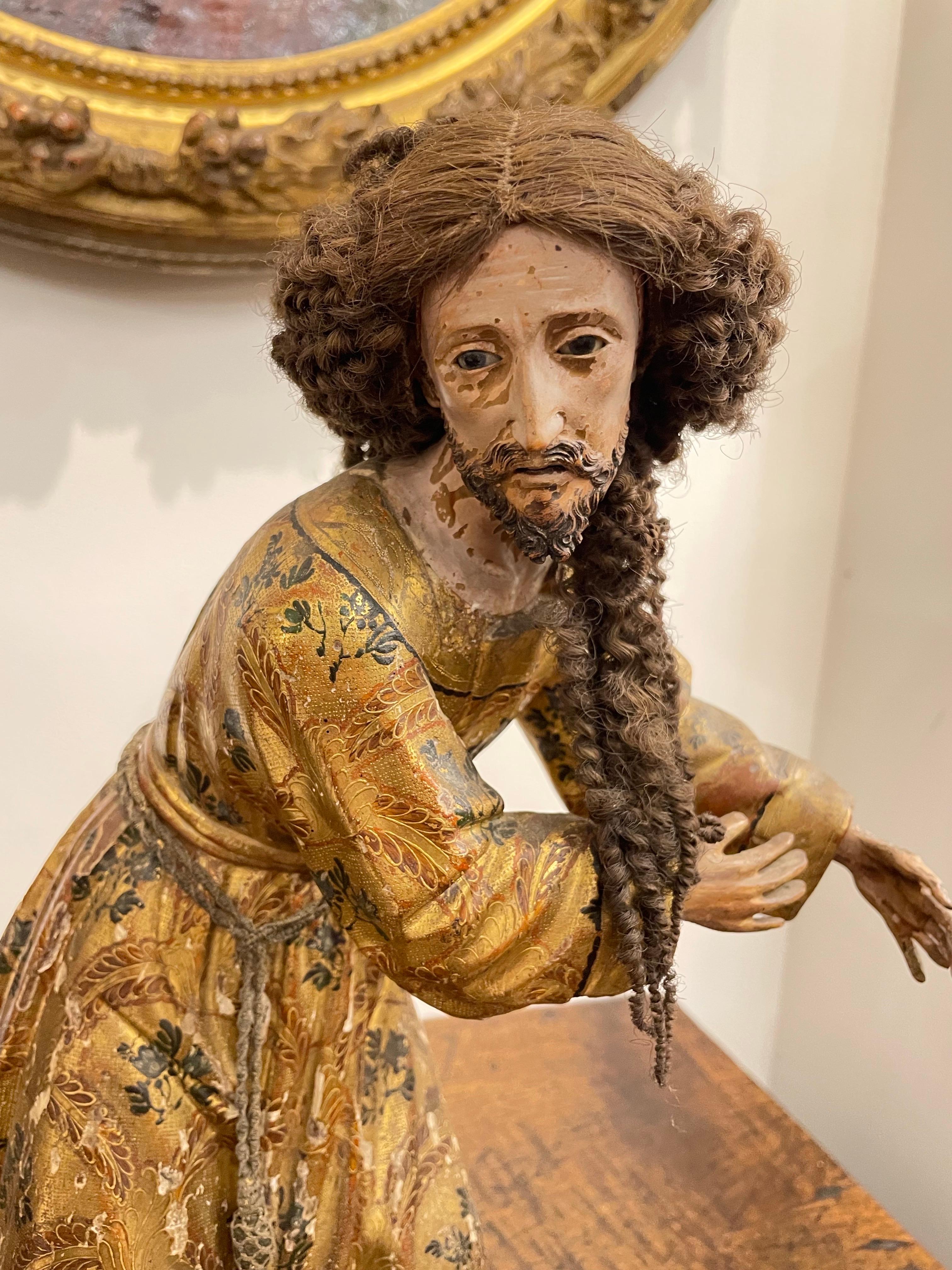 A Spanish Giltwood Polychrome Decorated Figure of a Saint, Early 19th Century In Good Condition For Sale In ARMADALE, VIC