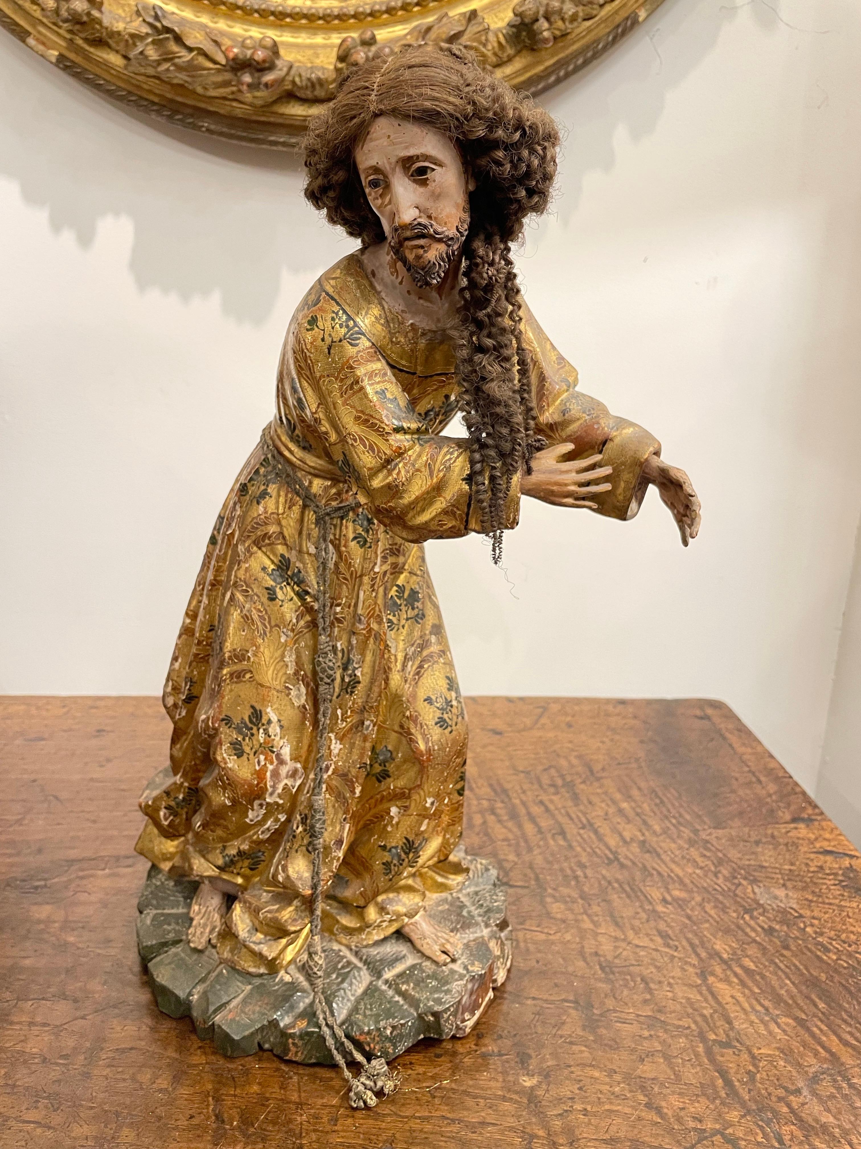 A Spanish Giltwood Polychrome Decorated Figure of a Saint, Early 19th Century For Sale 1