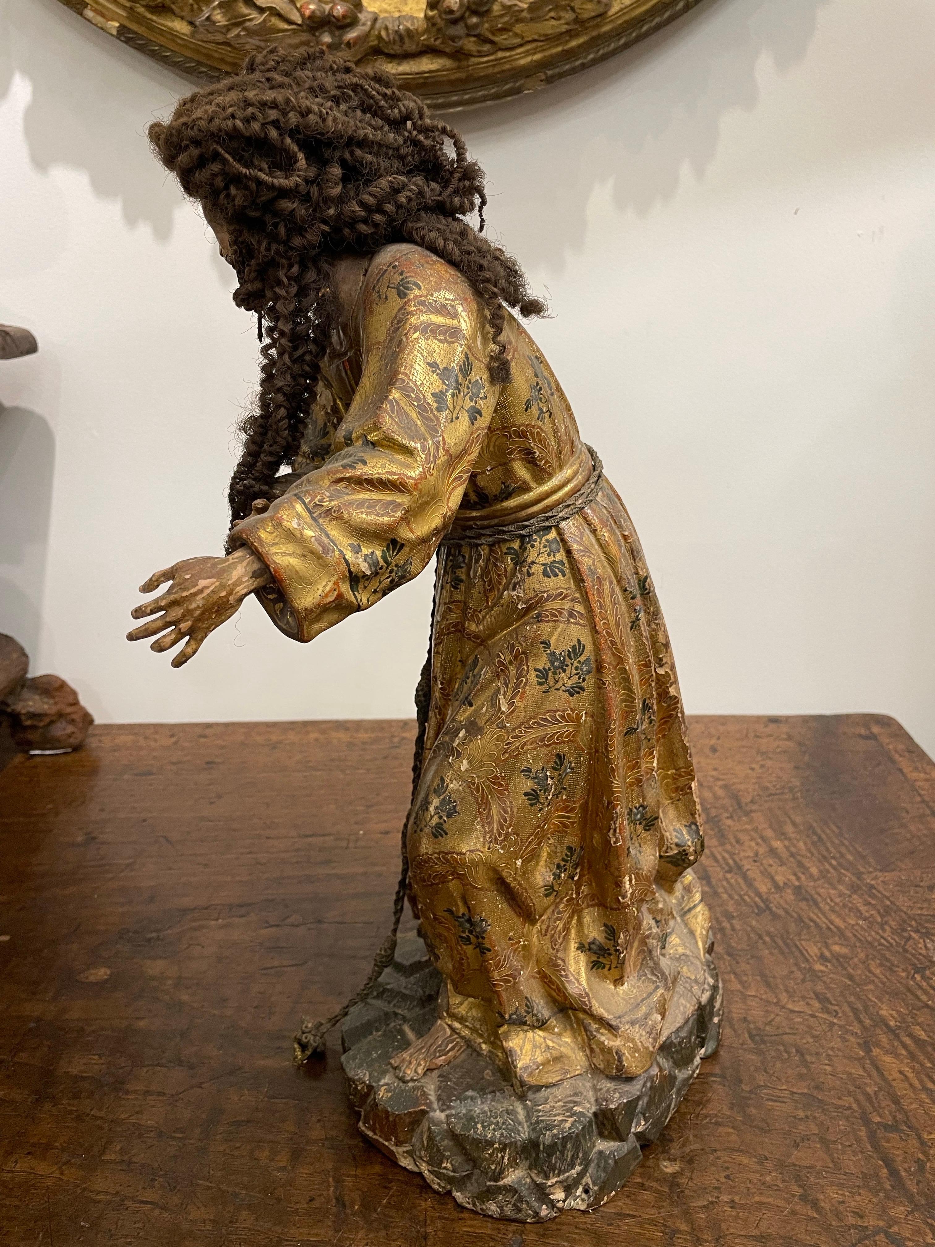 A Spanish Giltwood Polychrome Decorated Figure of a Saint, Early 19th Century For Sale 2