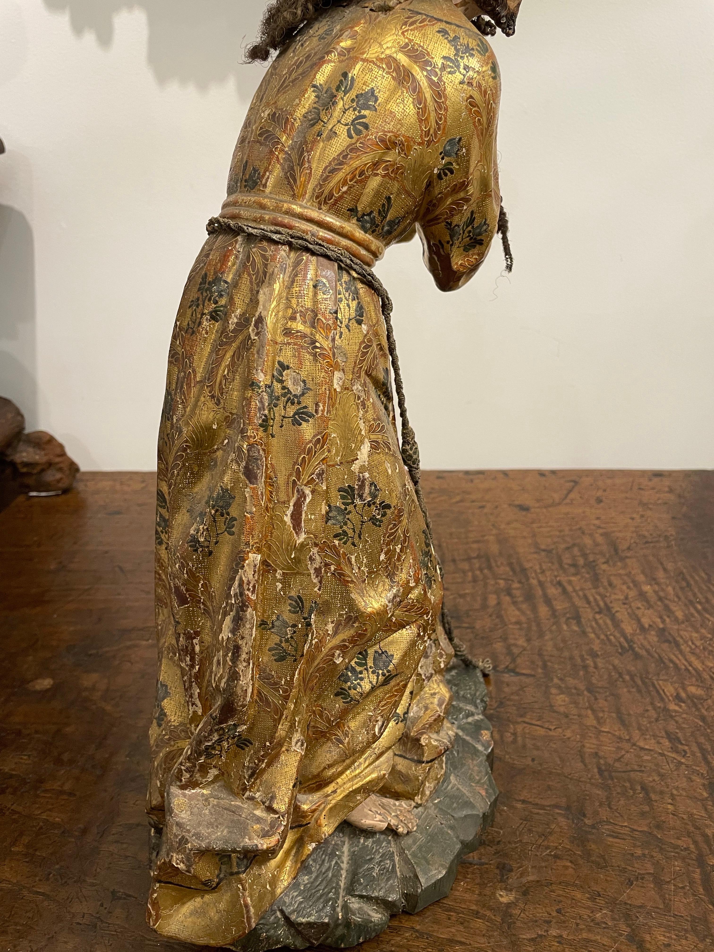 A Spanish Giltwood Polychrome Decorated Figure of a Saint, Early 19th Century For Sale 3