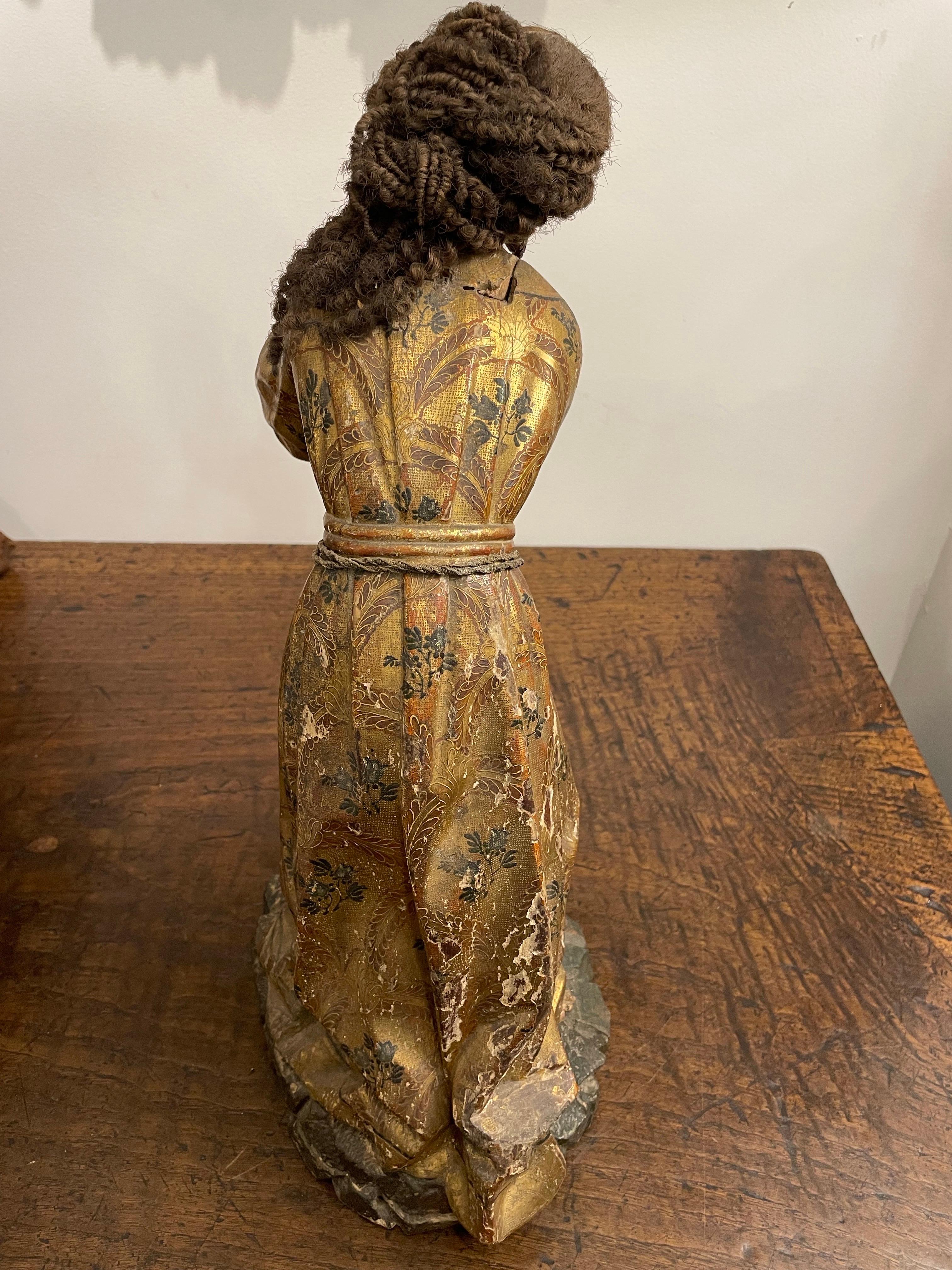 A Spanish Giltwood Polychrome Decorated Figure of a Saint, Early 19th Century For Sale 4