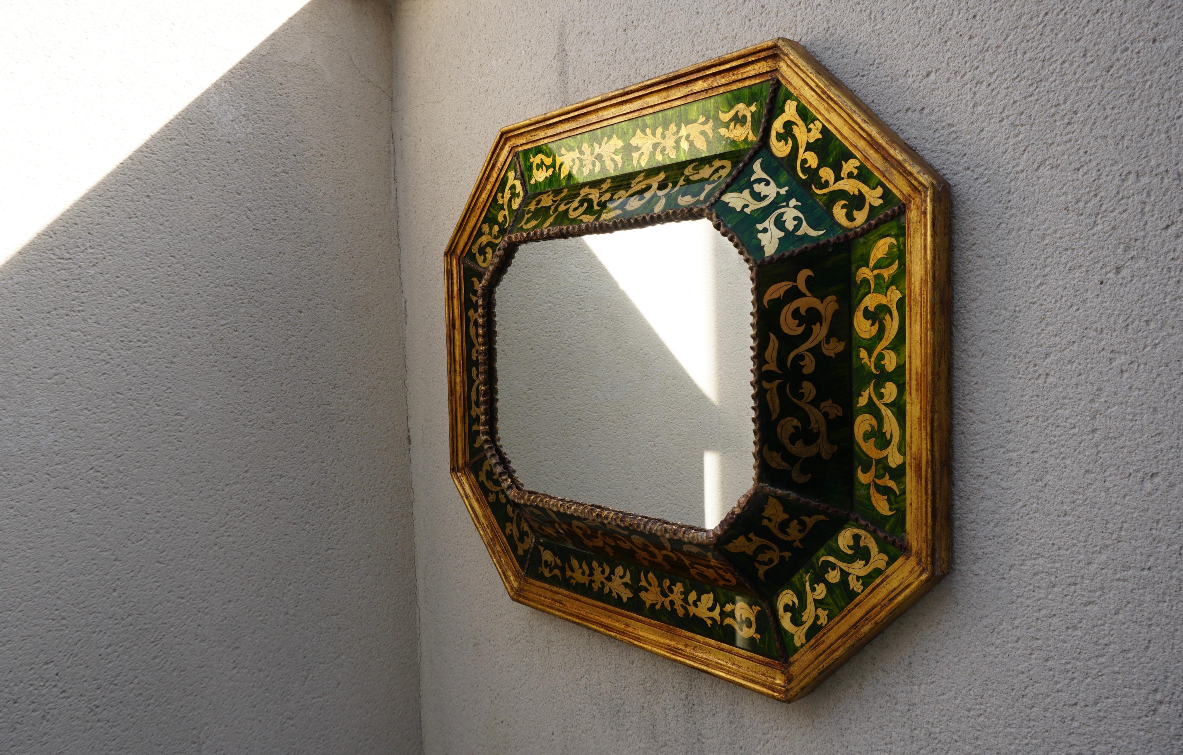 20th Century A Spanish Glass Verre Eglomise Gilded Mirror c. 1930 For Sale