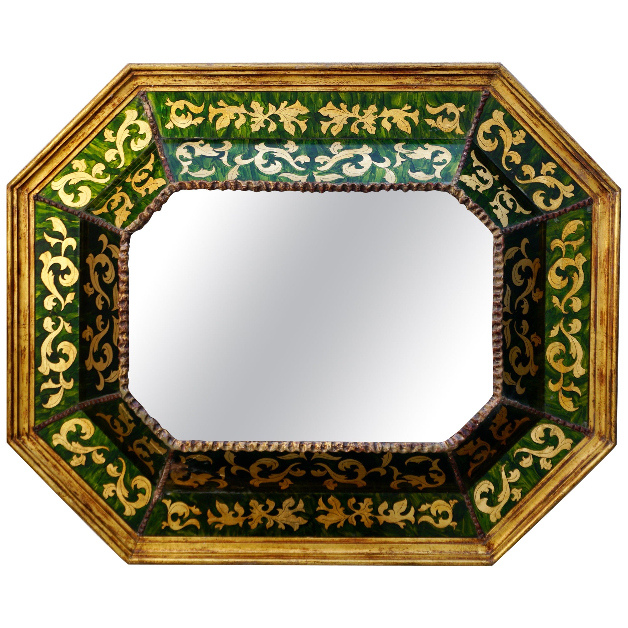 A Spanish Glass Verre Eglomise Gilded Mirror c. 1930
