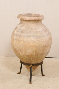 Spanish Large-Sized Olive Jar on Stand from 19th Century on Custom Stand