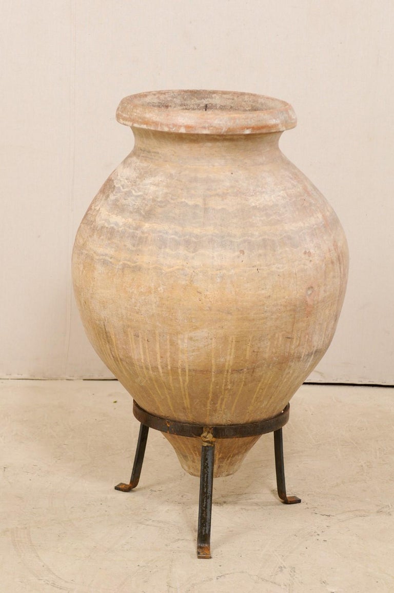 Spanish LargeSized Olive Jar on Stand from 19th Century on Custom