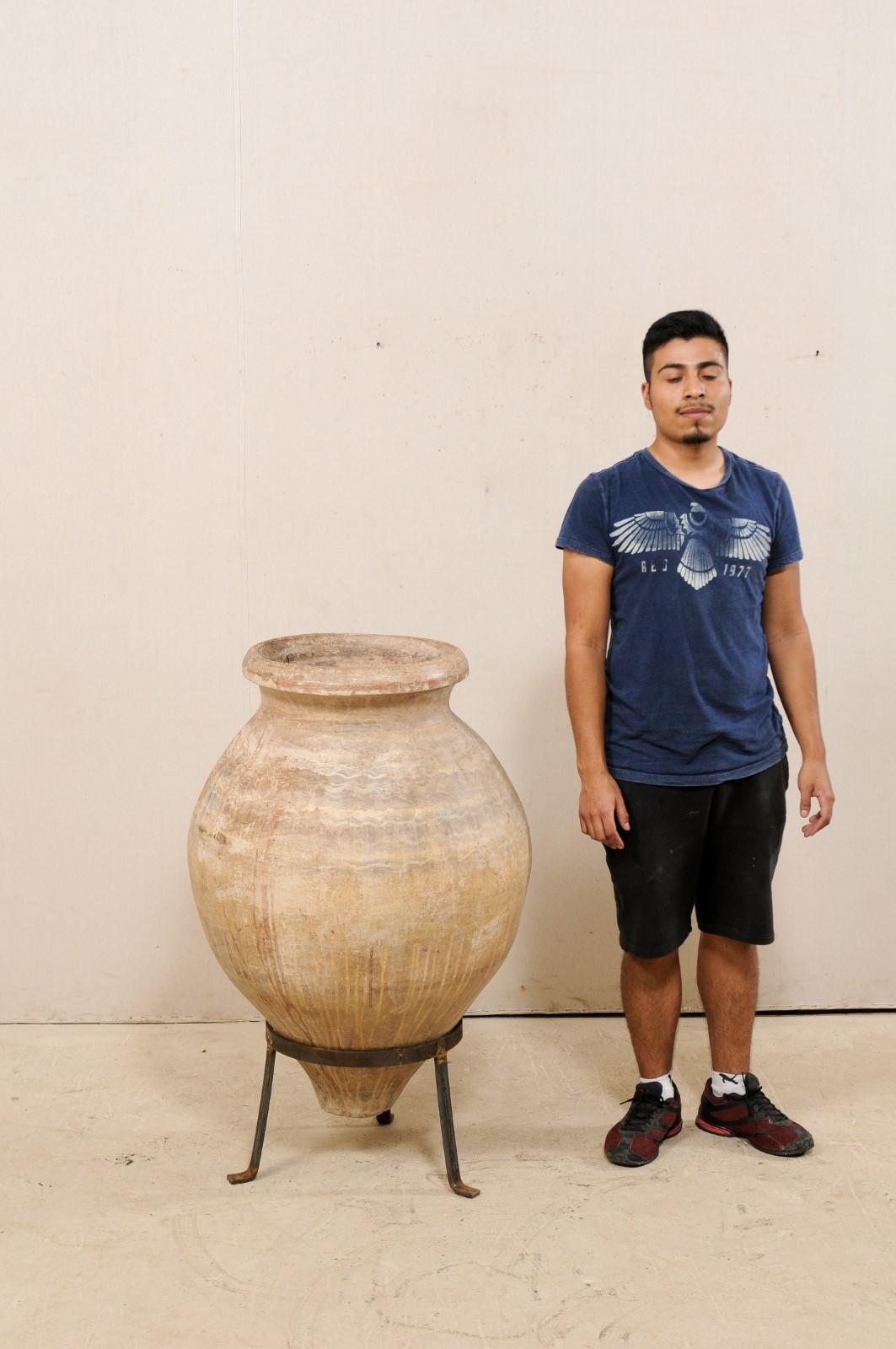 Spanish Large-Sized Olive Jar on Stand from 19th Century on Custom Stand 1