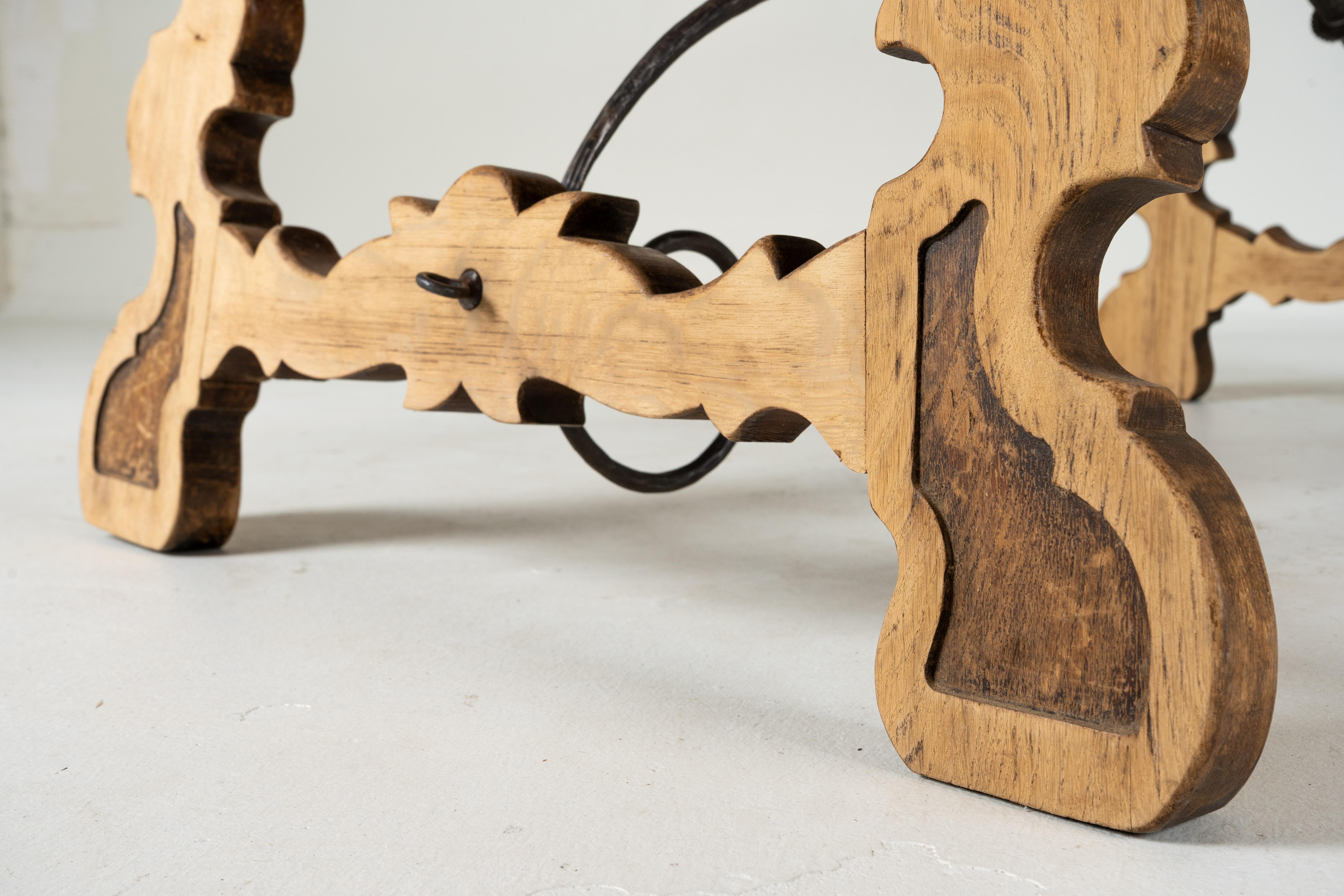 Baroque A Spanish Oak Wood Table with Two Leaf Extensions For Sale