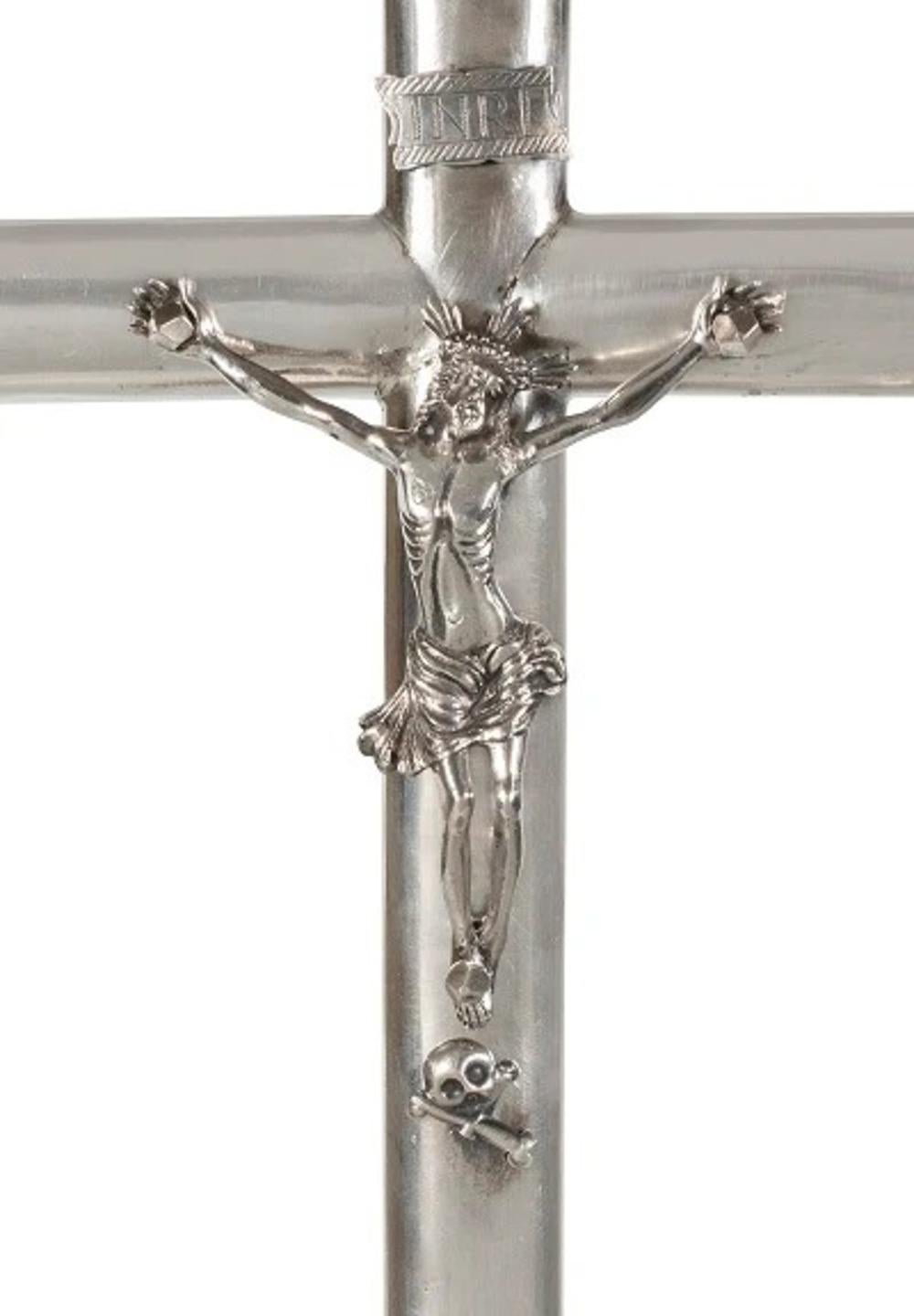 Hand-Crafted A Spanish Silver-Plated Altar Crucifix, 19th Century For Sale