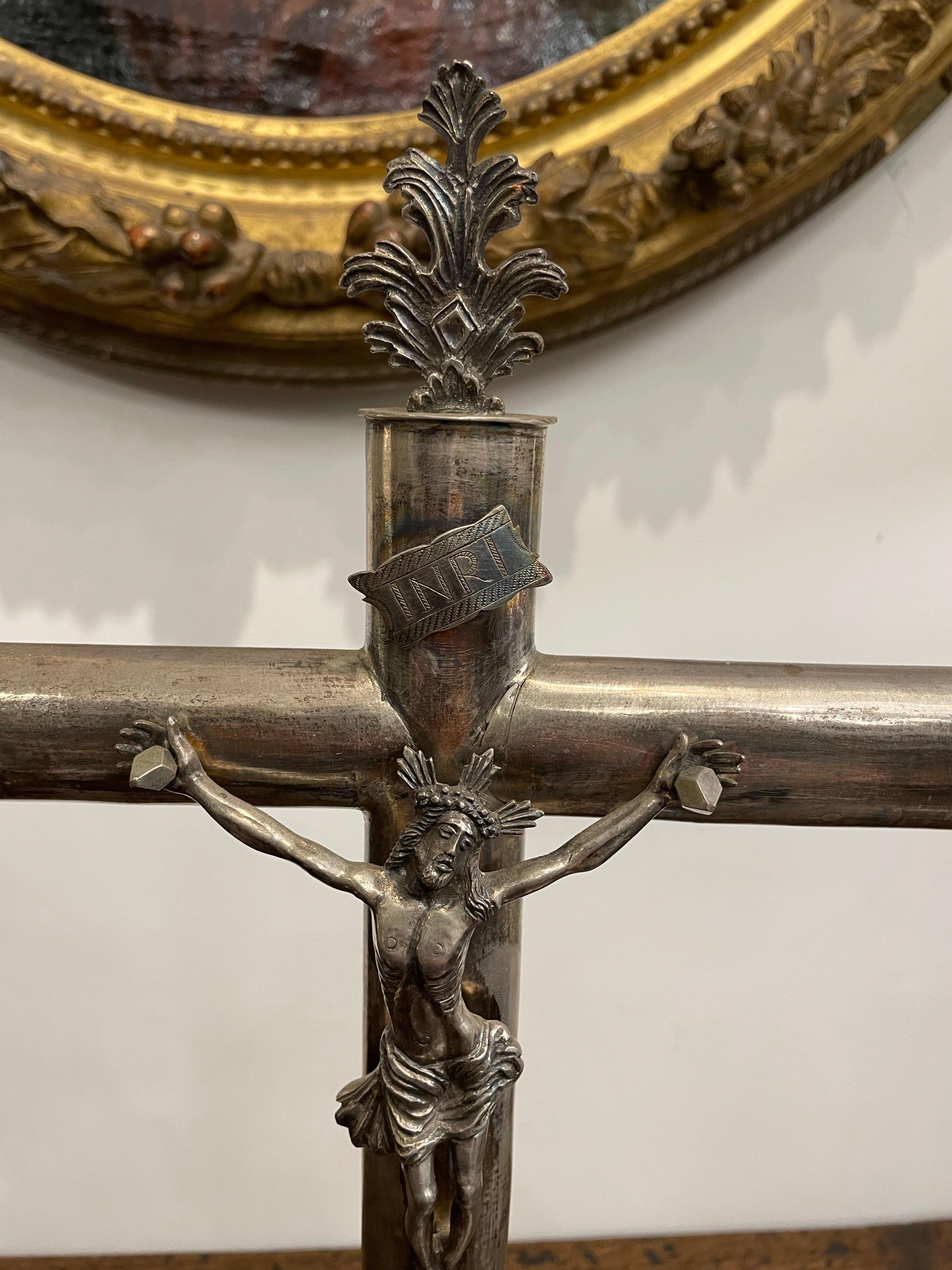A Spanish Silver-Plated Altar Crucifix, 19th Century For Sale 3
