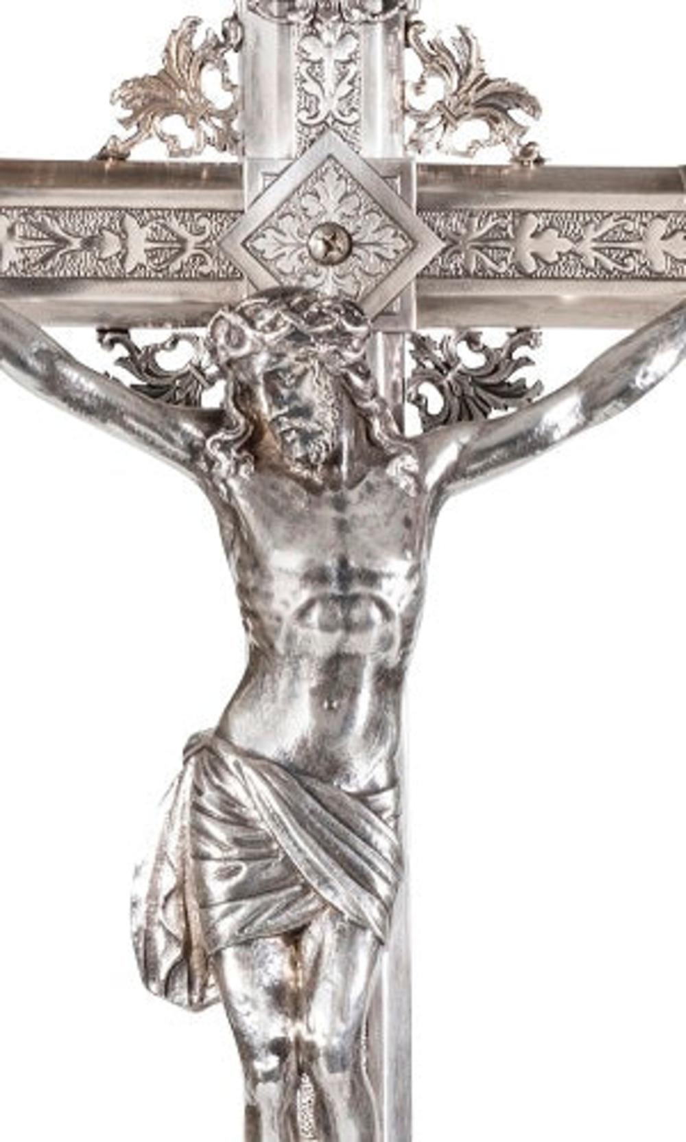 Hand-Crafted A Spanish Silver-Plated Crucifix, 19th Century For Sale