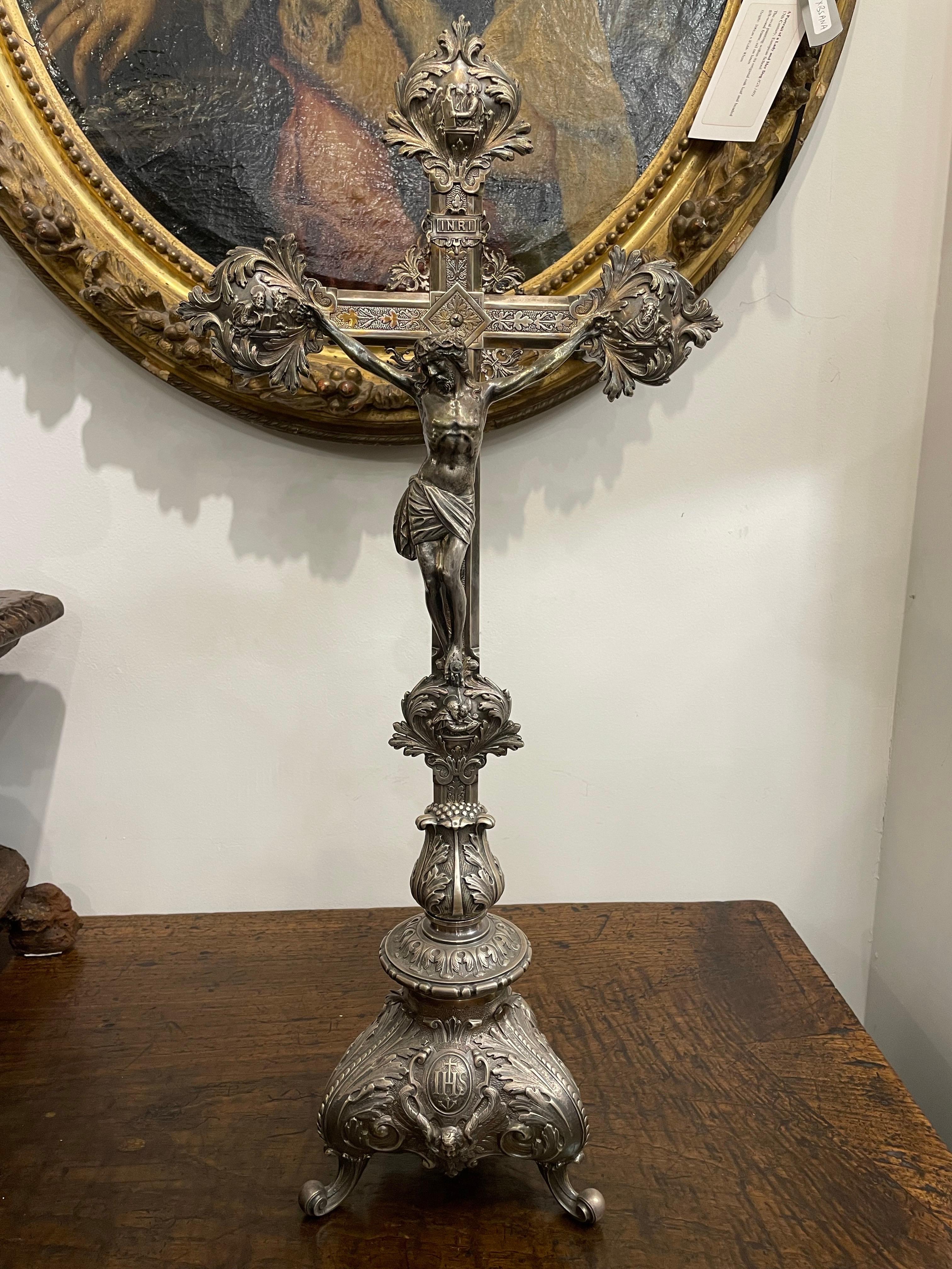 Silver Plate A Spanish Silver-Plated Crucifix, 19th Century For Sale