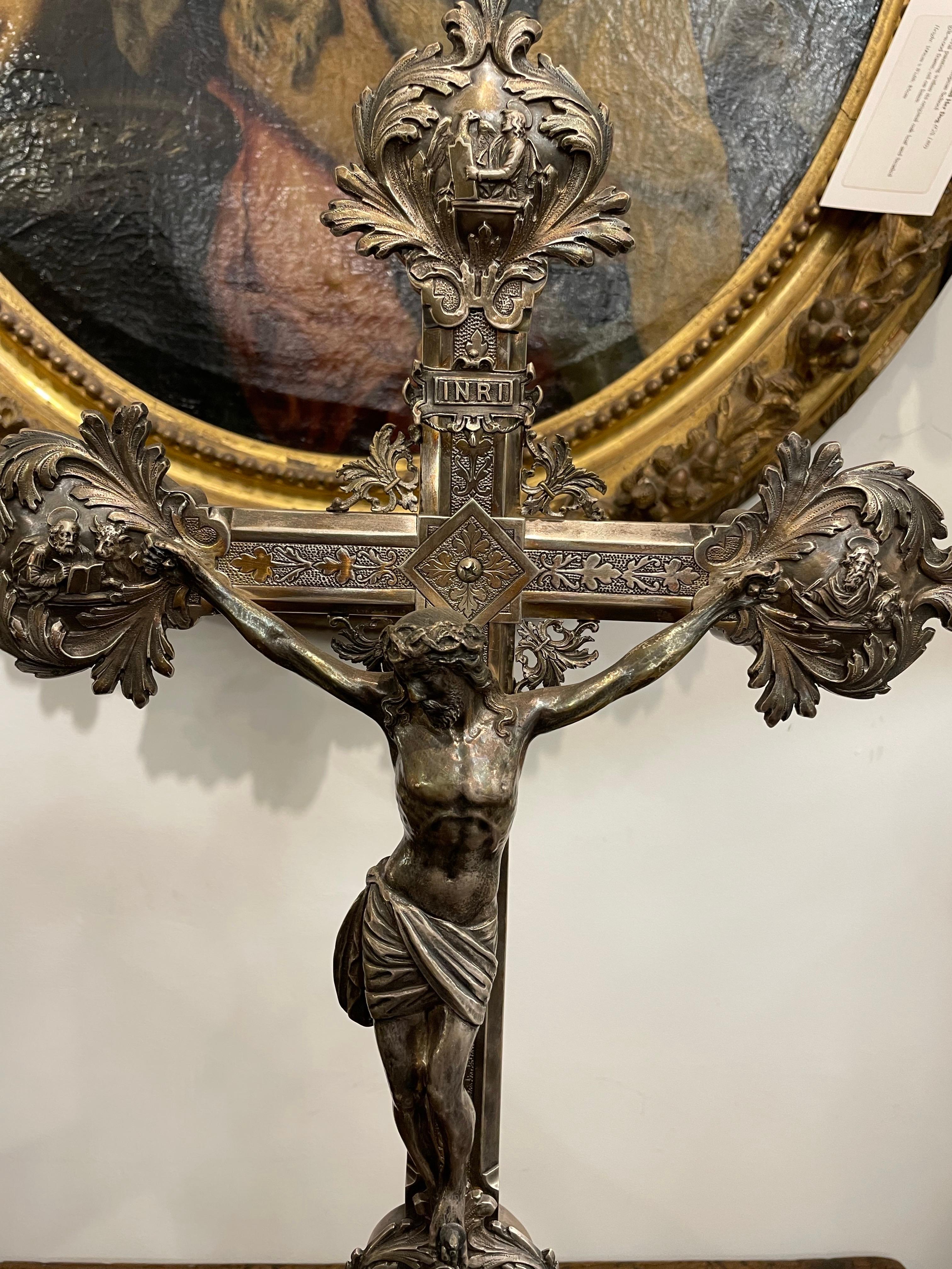 A Spanish Silver-Plated Crucifix, 19th Century For Sale 1