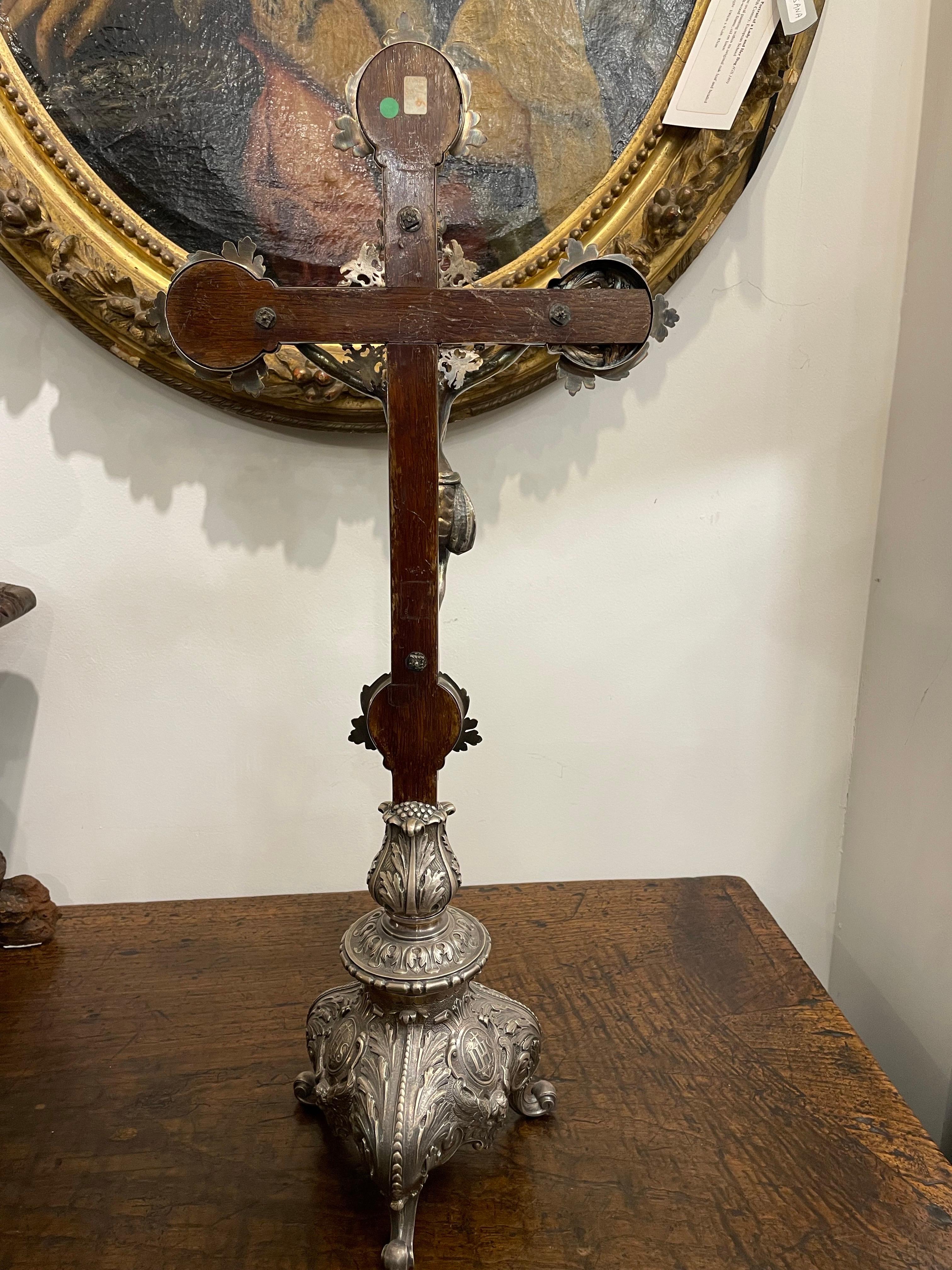 A Spanish Silver-Plated Crucifix, 19th Century For Sale 3