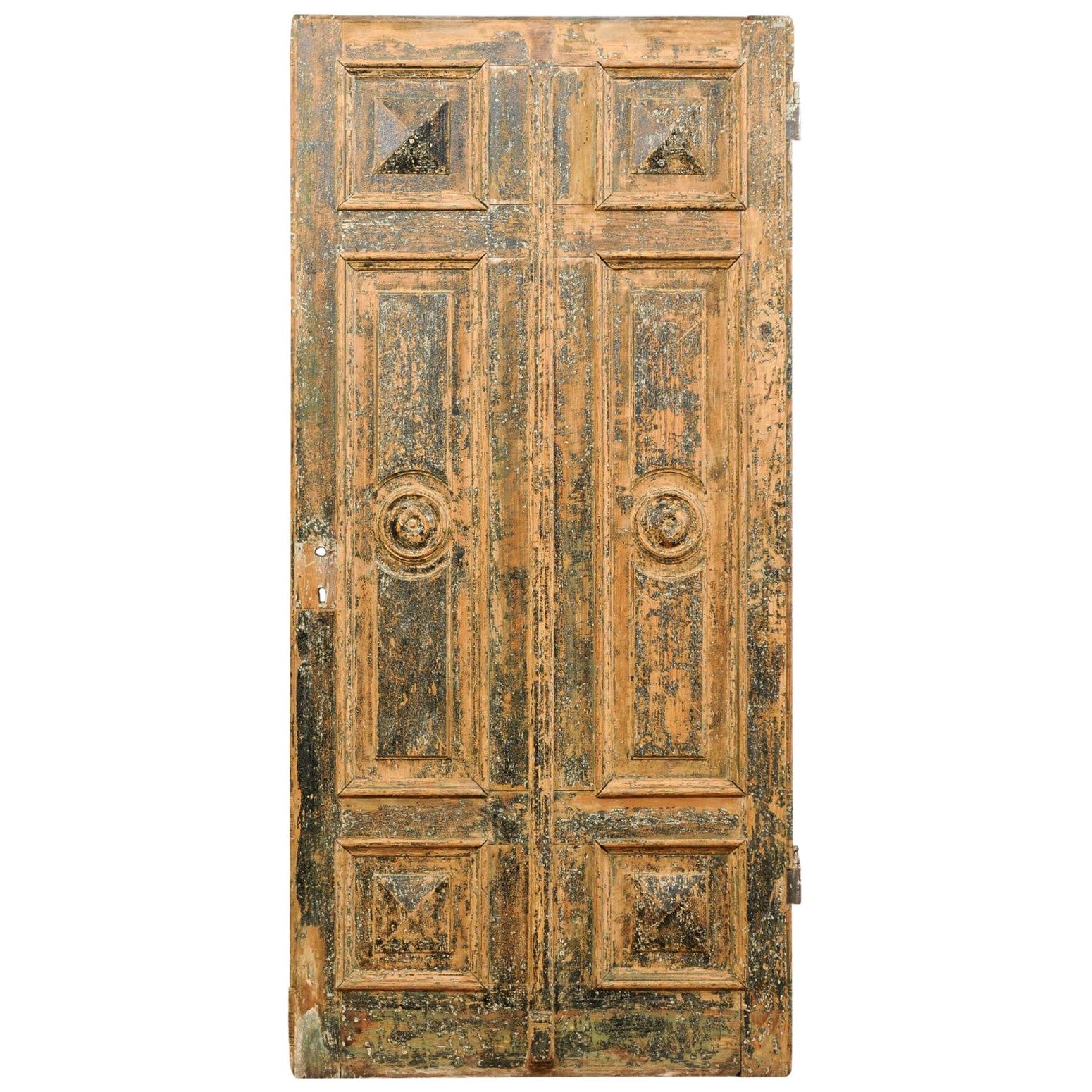 Spanish Single Nicely Carved Raised-Panel Wood Door, Early 19th Century