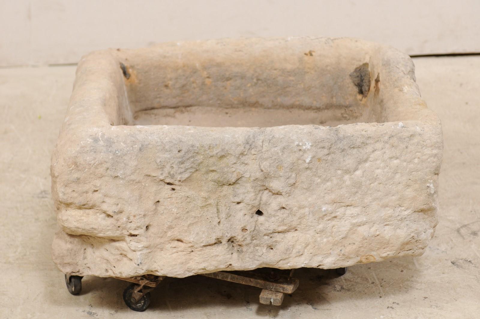 Carved Spanish Stone Basin or Planter from the 19th Century