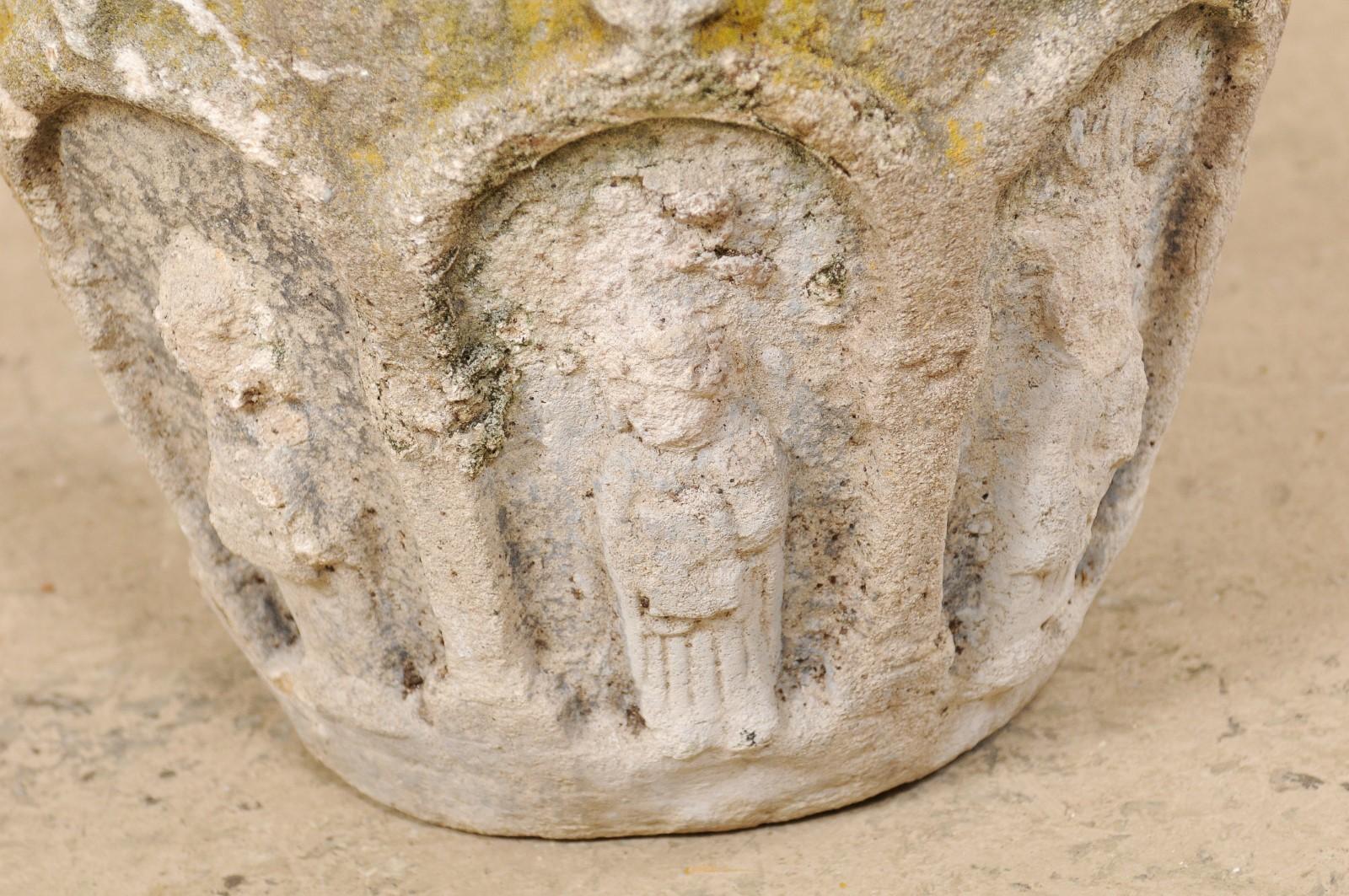 Spanish Stone Planter Adorned with Figures and Archways, Early 20th Century 6