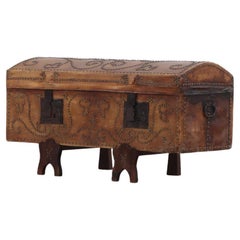 Antique A Spanish studded leather domed trunk, C 1870.