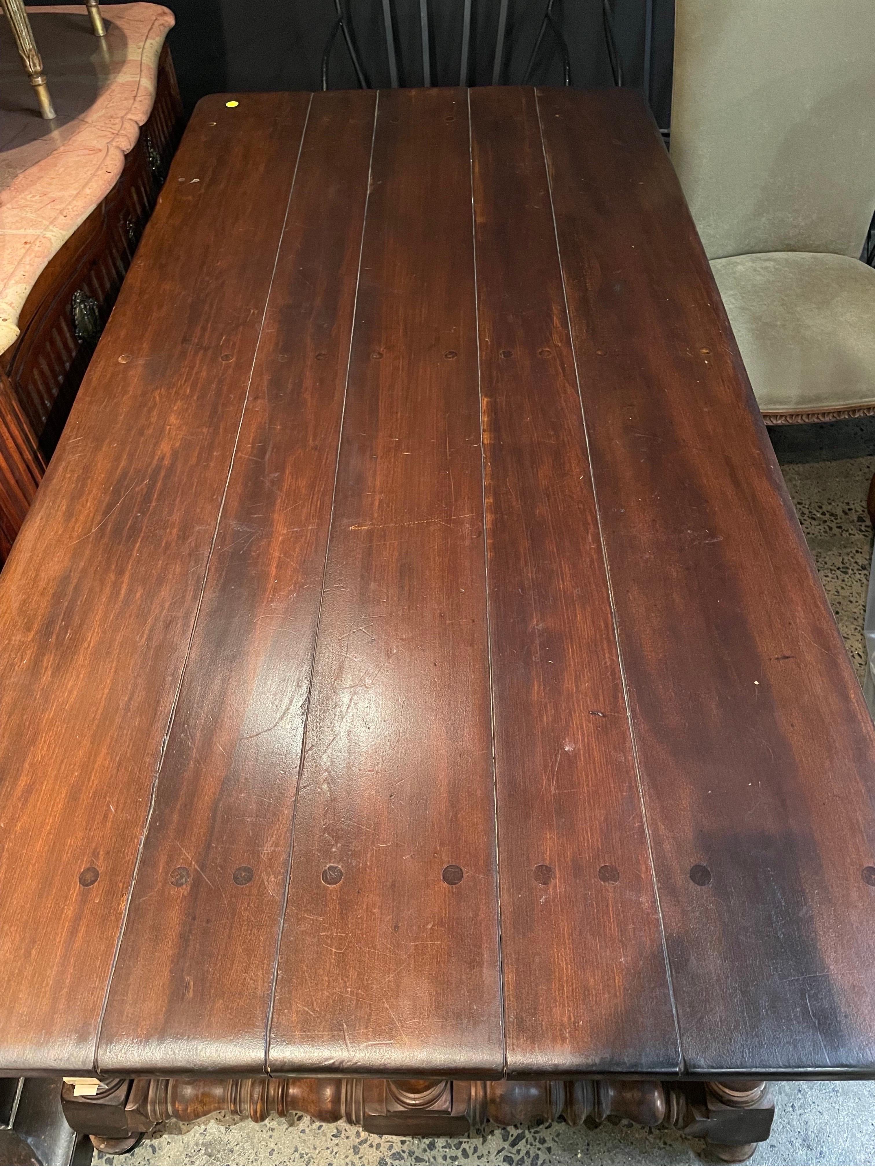 A Spanish Style Stained-Fruitwood Trestle Table, 20th Century In Good Condition For Sale In ARMADALE, VIC