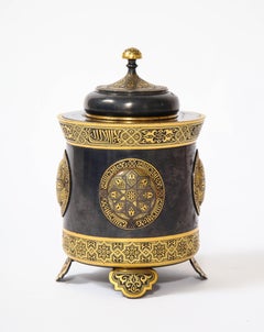 Spanish Toledo Gold and Platinum Inlaid Damascene Iron Covered Box Centerpiece