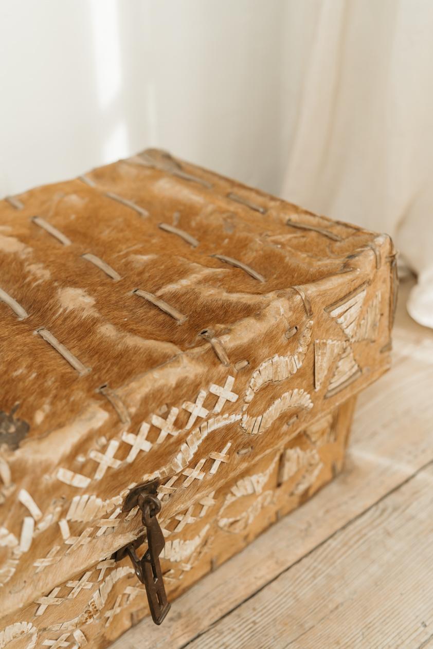 Cowhide a Spanish travelling trunk  For Sale