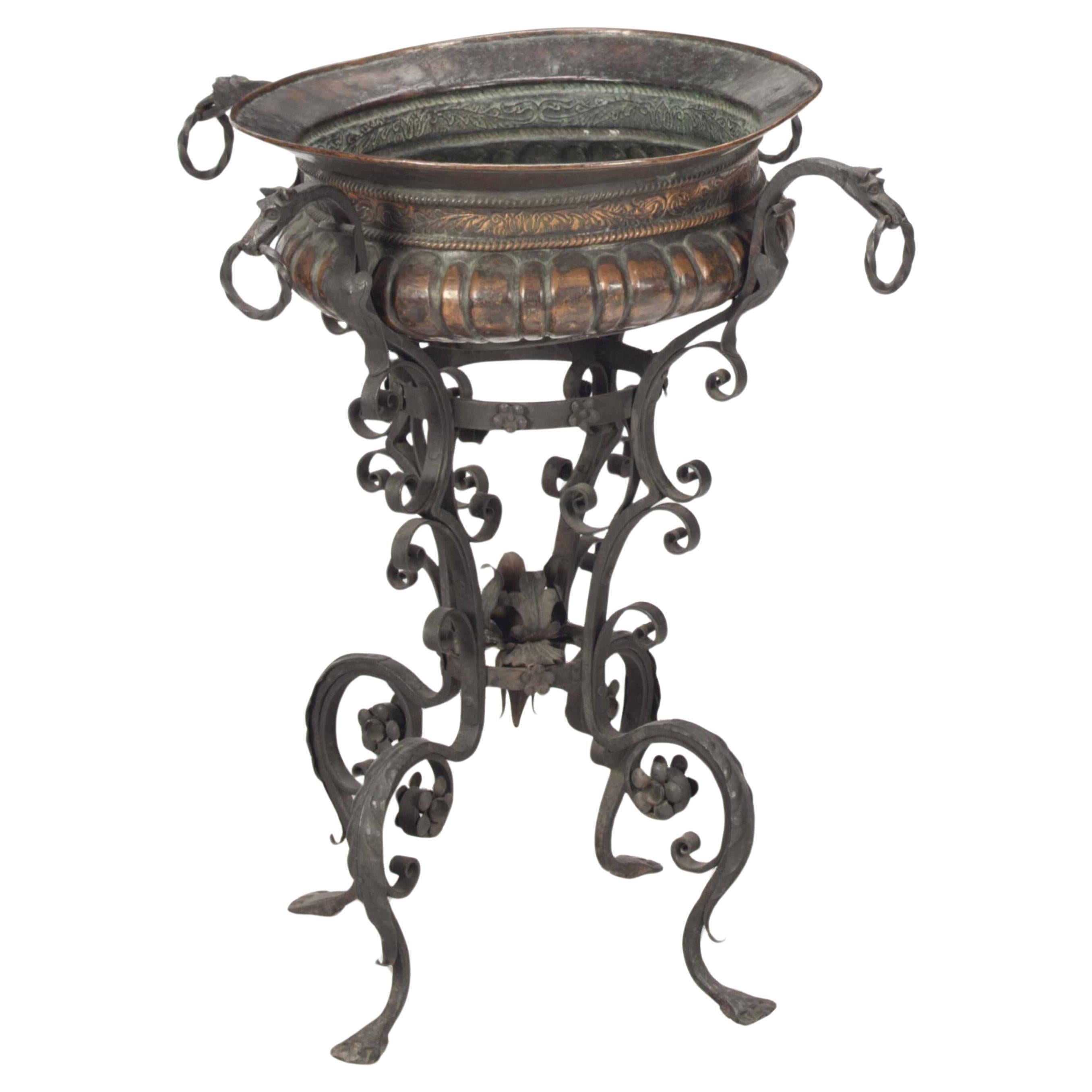 A Spanish Wrought Iron and Copper Jardinière, 19th Century