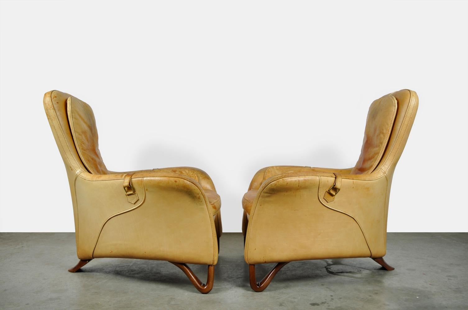 Special Pair of Sculptural Lounge Armchairs with Footstool, 20th Century 4