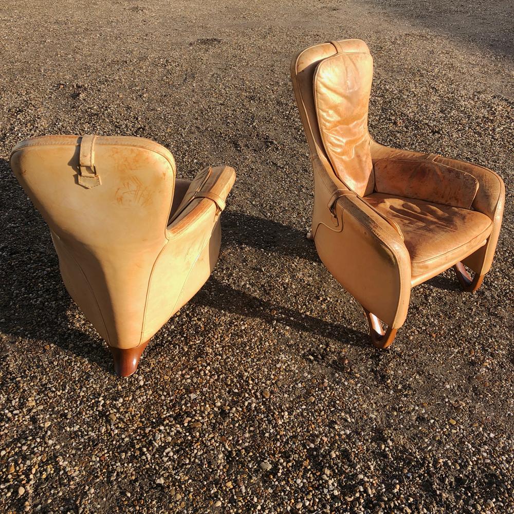 Special Pair of Sculptural Lounge Armchairs with Footstool, 20th Century 10
