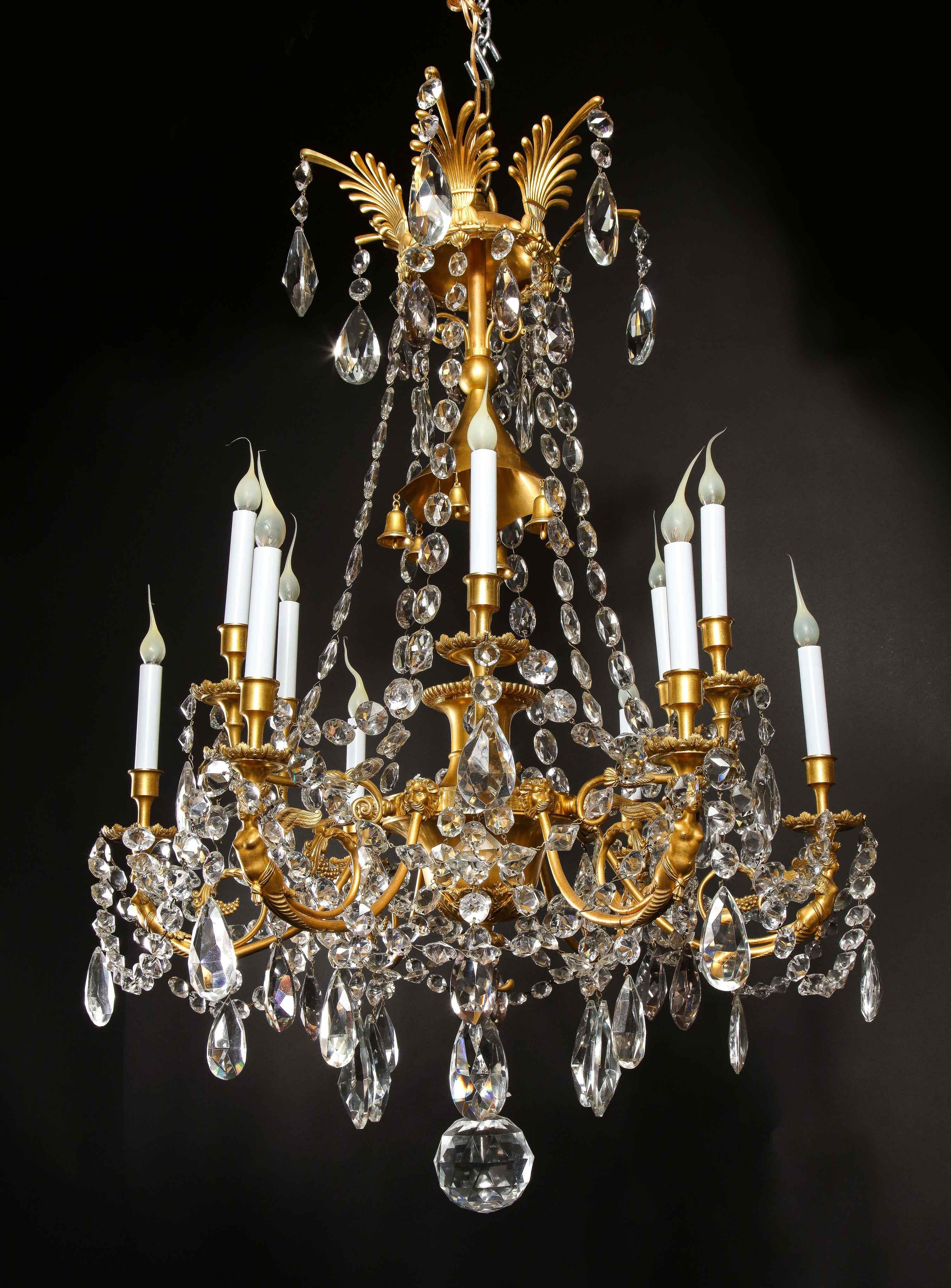Spectacular Antique French Louis XVI Style Gilt Bronze and Crystal Chandelier For Sale 15