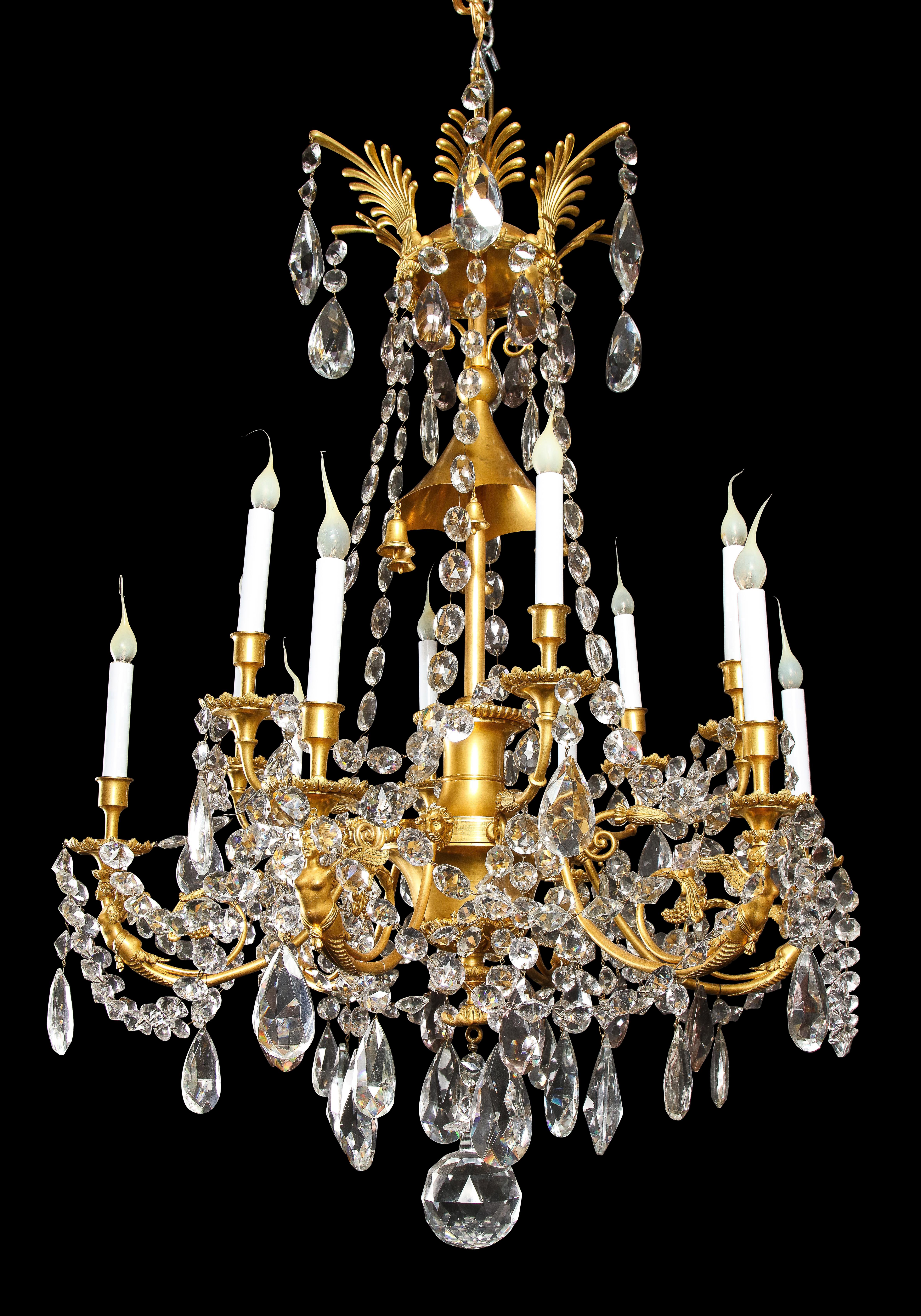 Spectacular Antique French Louis XVI Style Gilt Bronze and Crystal Chandelier In Good Condition For Sale In New York, NY