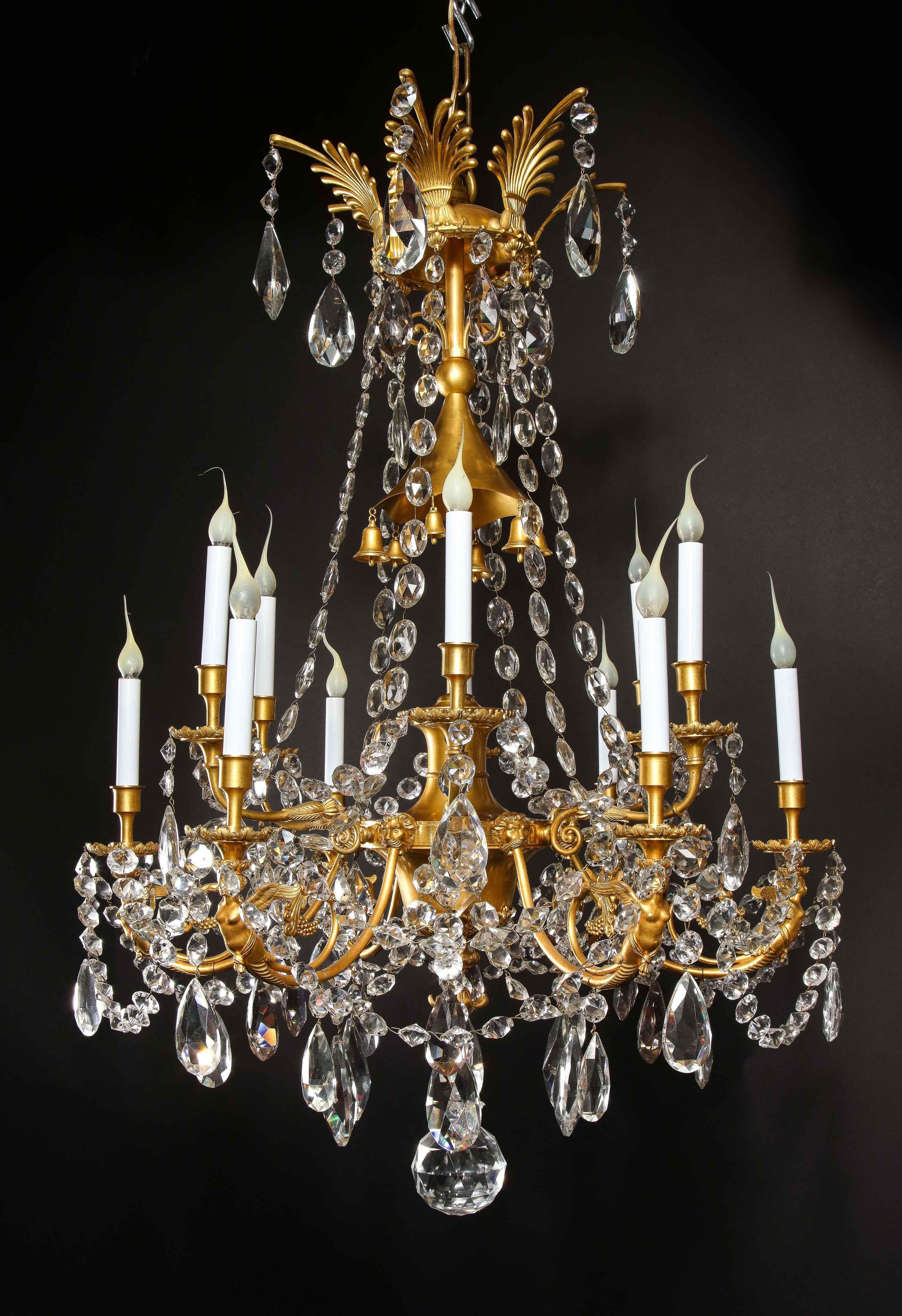 19th Century Spectacular Antique French Louis XVI Style Gilt Bronze and Crystal Chandelier For Sale
