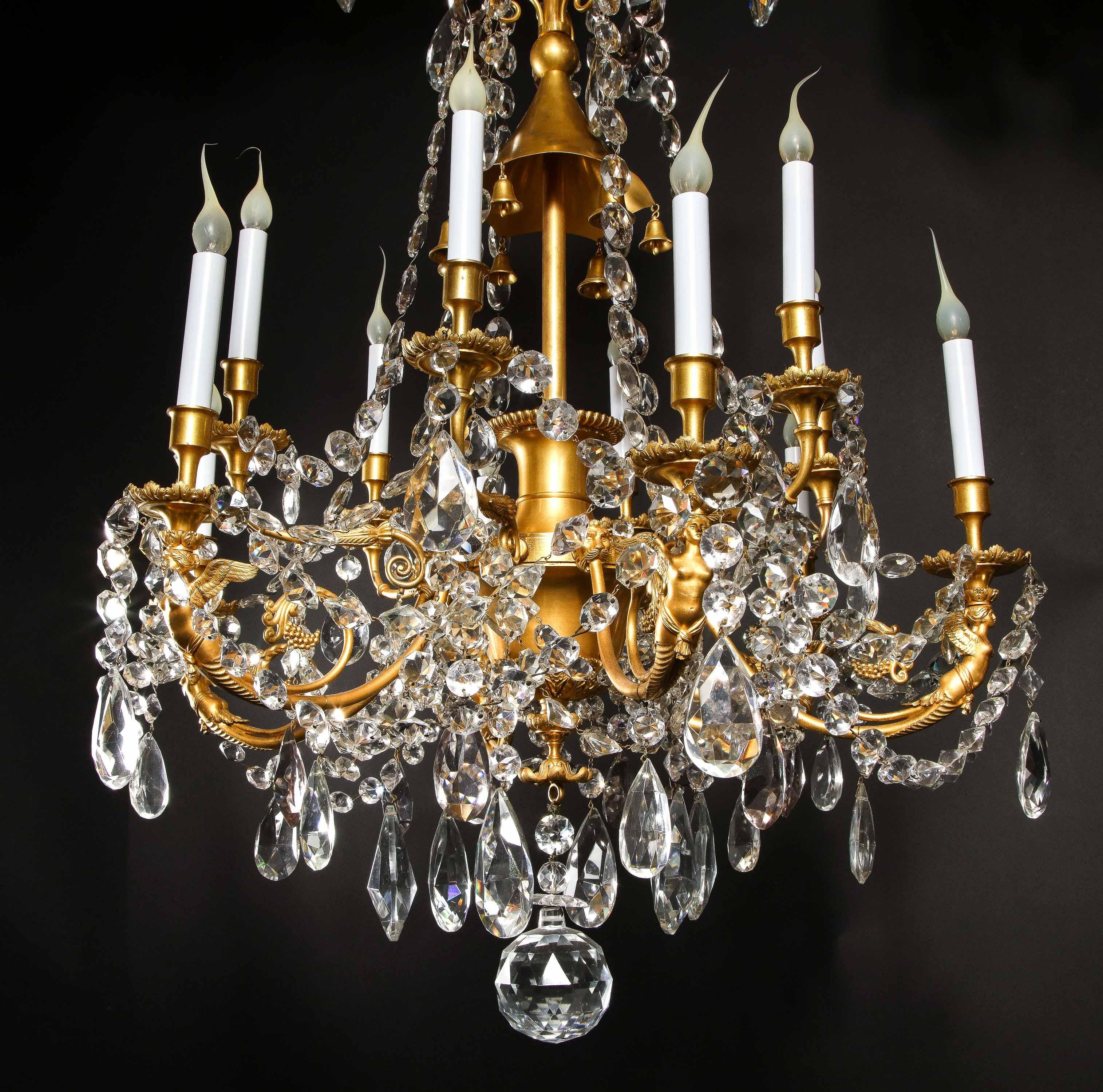 Spectacular Antique French Louis XVI Style Gilt Bronze and Crystal Chandelier For Sale 1