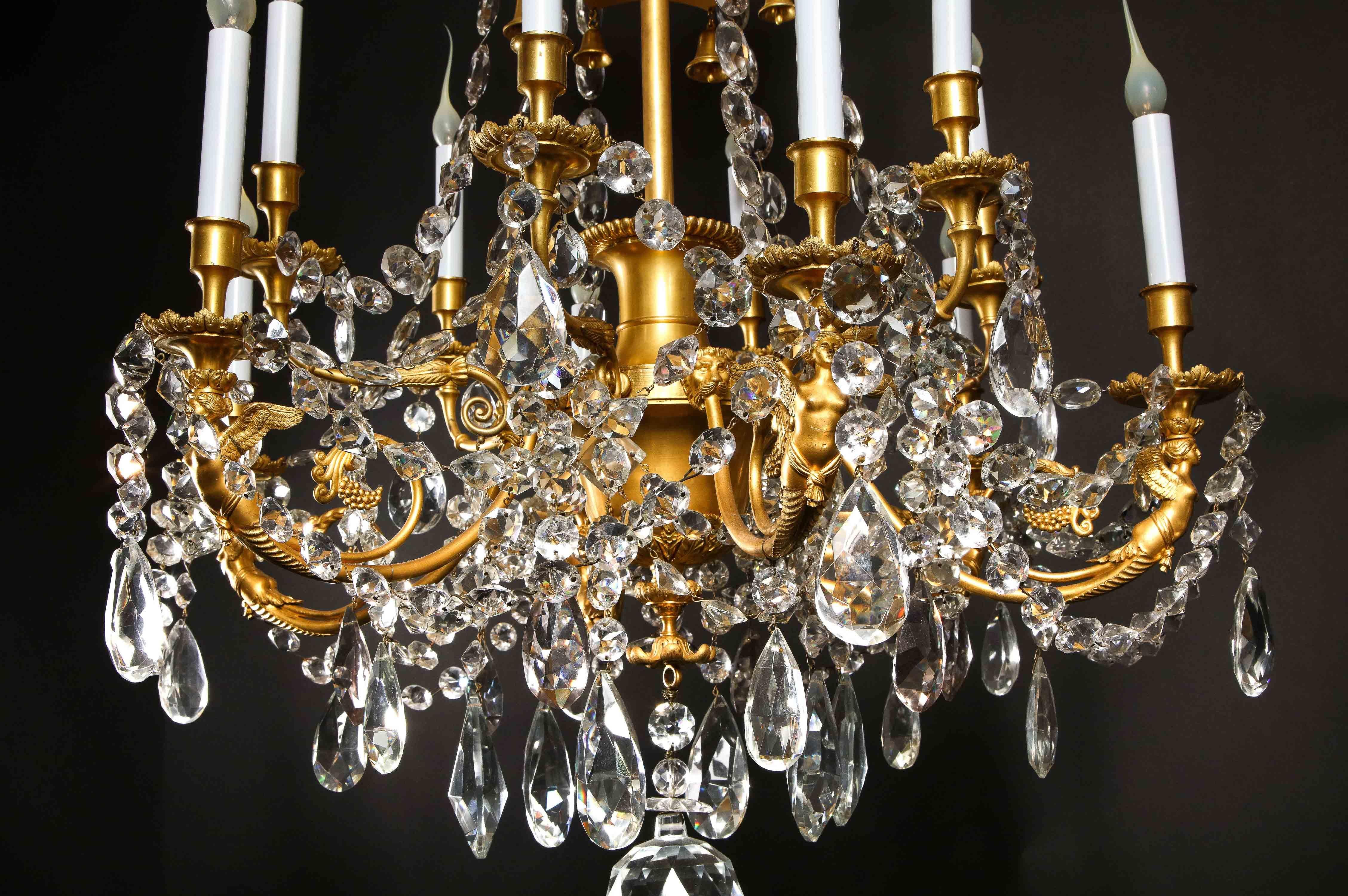 Spectacular Antique French Louis XVI Style Gilt Bronze and Crystal Chandelier For Sale 3