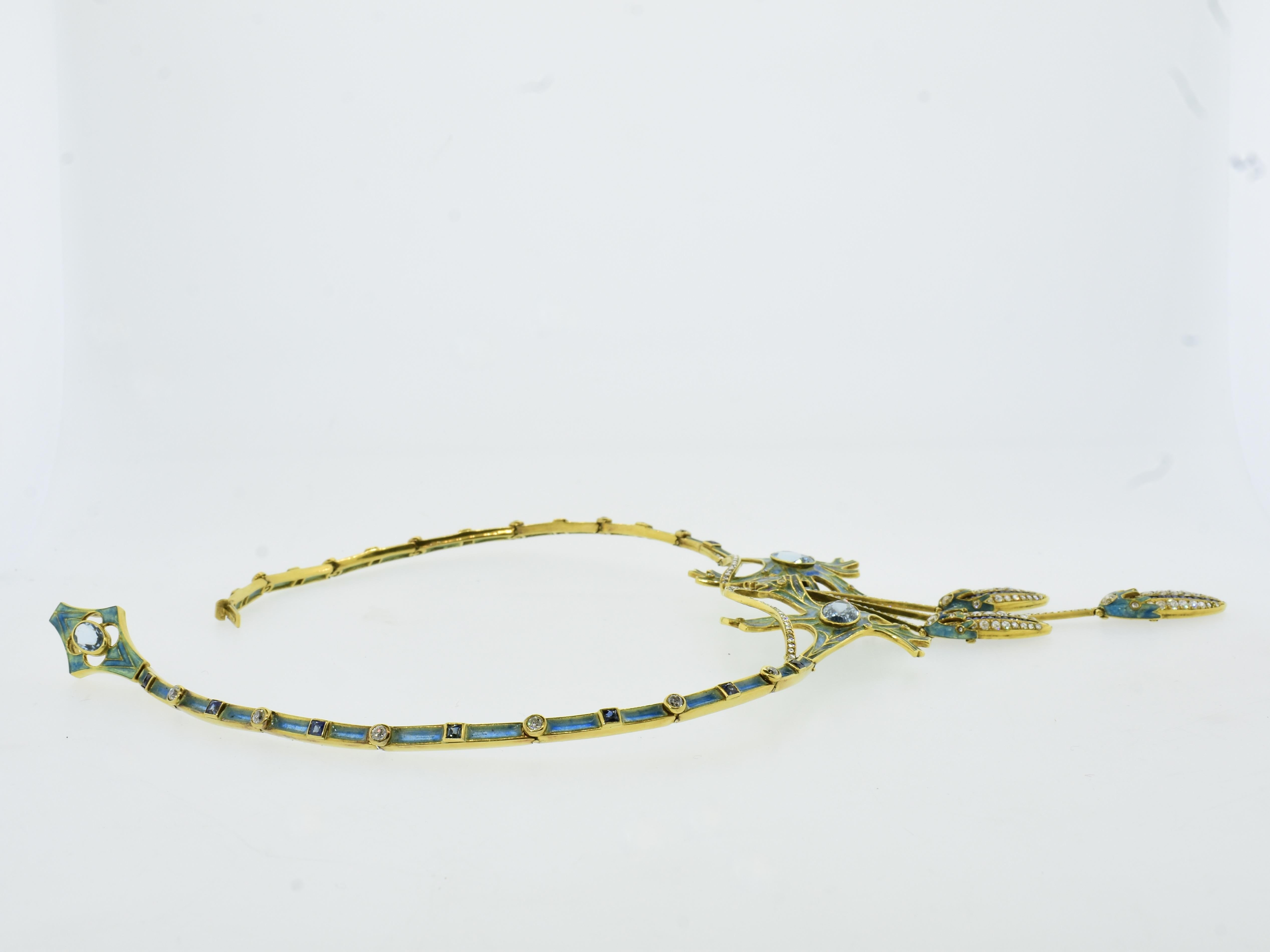 A Spectacular Art Nouveau Plique a Jour Antike Halskette, um 1905. 7