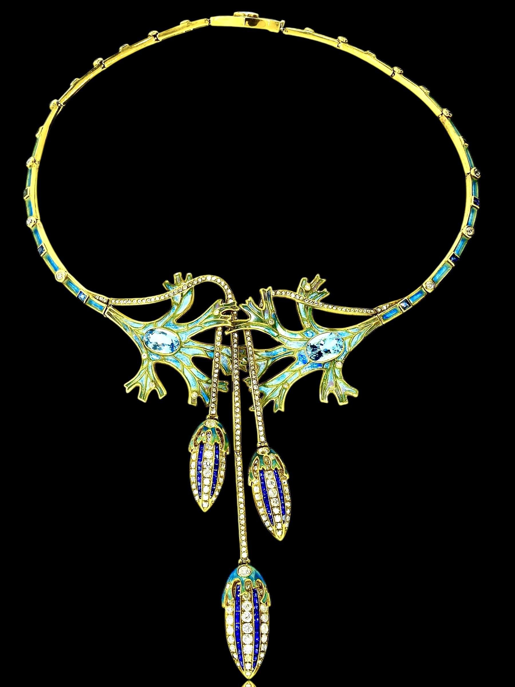 A Spectacular Art Nouveau Plique a Jour Antike Halskette, um 1905. 9