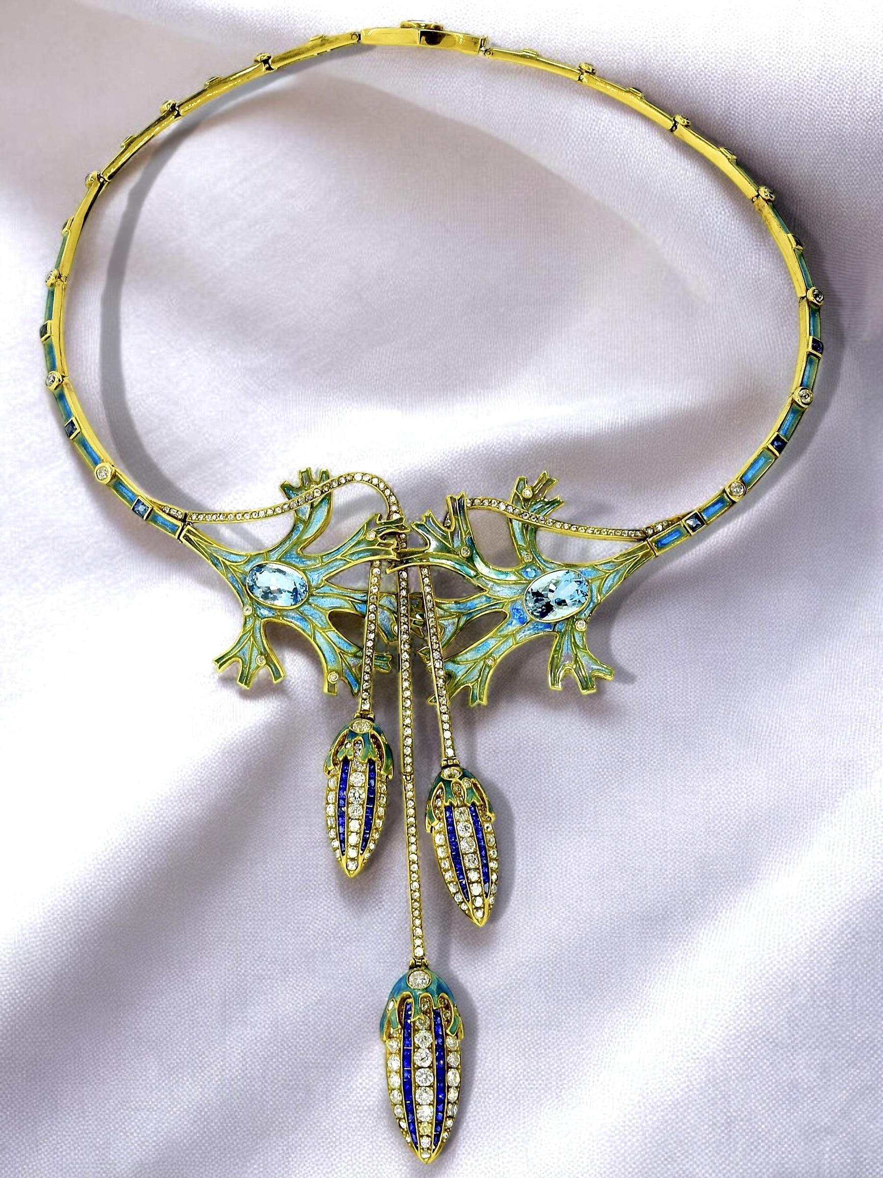 A Spectacular Art Nouveau Plique a Jour Antike Halskette, um 1905. im Zustand „Gut“ in Aspen, CO