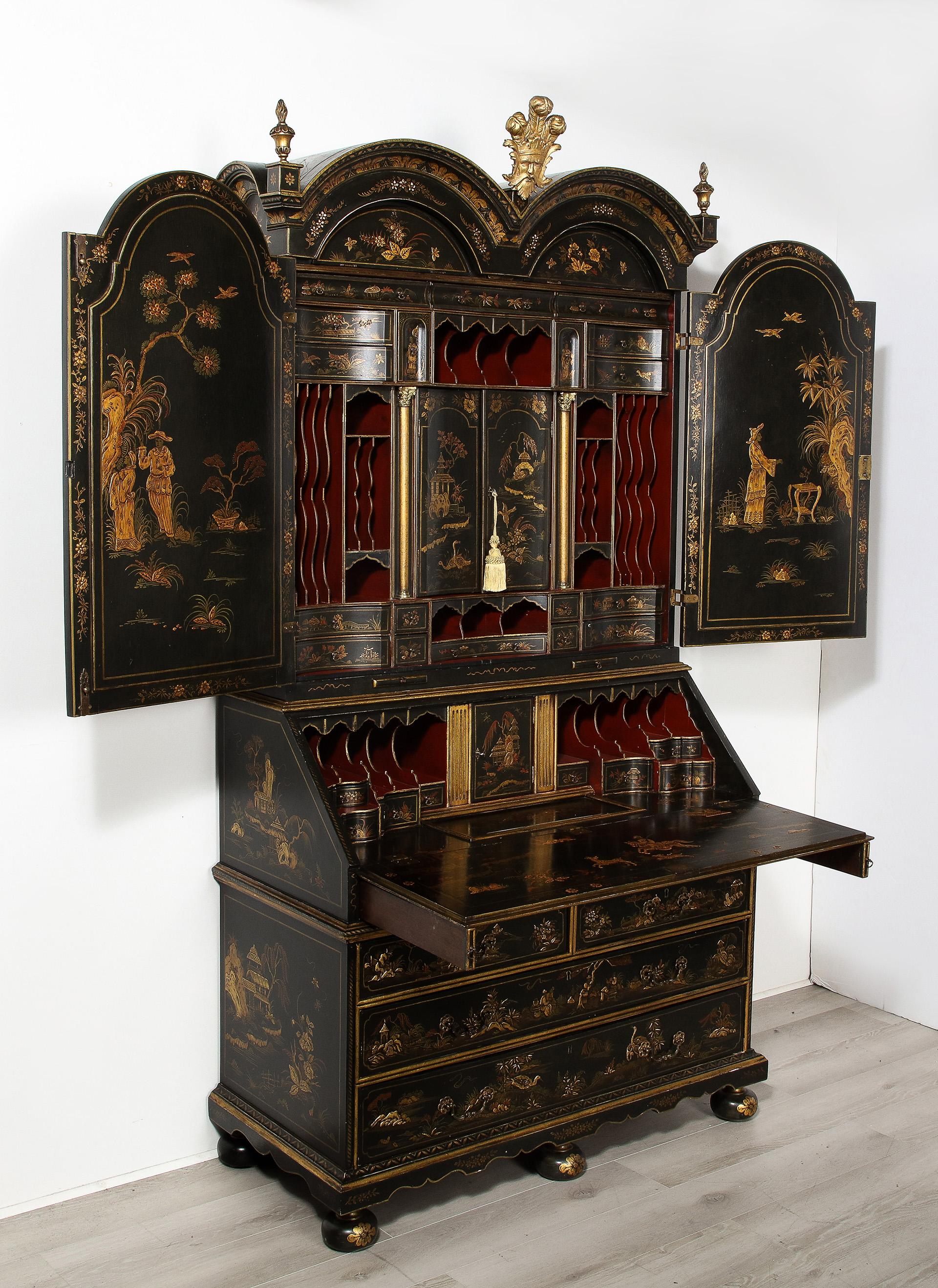 Lacquered A Spectacular English Chinoiserie Secretary For Sale