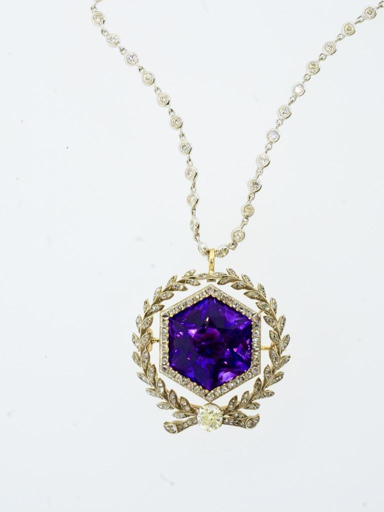 A Spectacular Large Siberian Amethyst and Diamond Pendant/Brooch, c. 1860 6