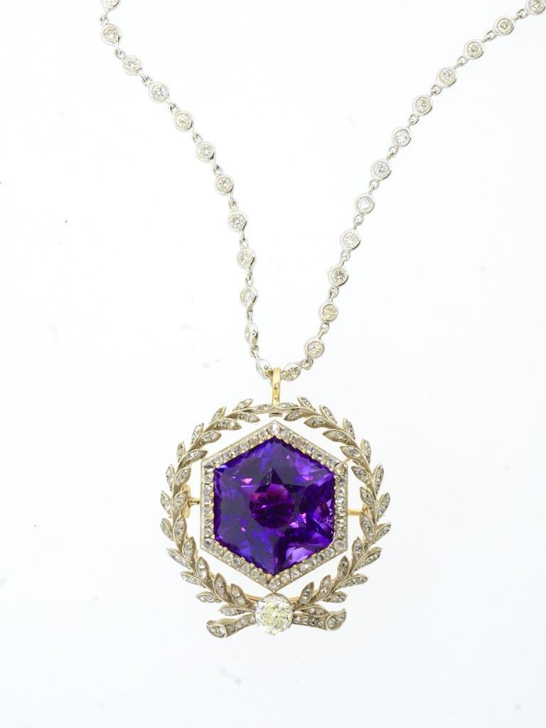 A Spectacular Large Siberian Amethyst and Diamond Pendant/Brooch, c. 1860 For Sale 5